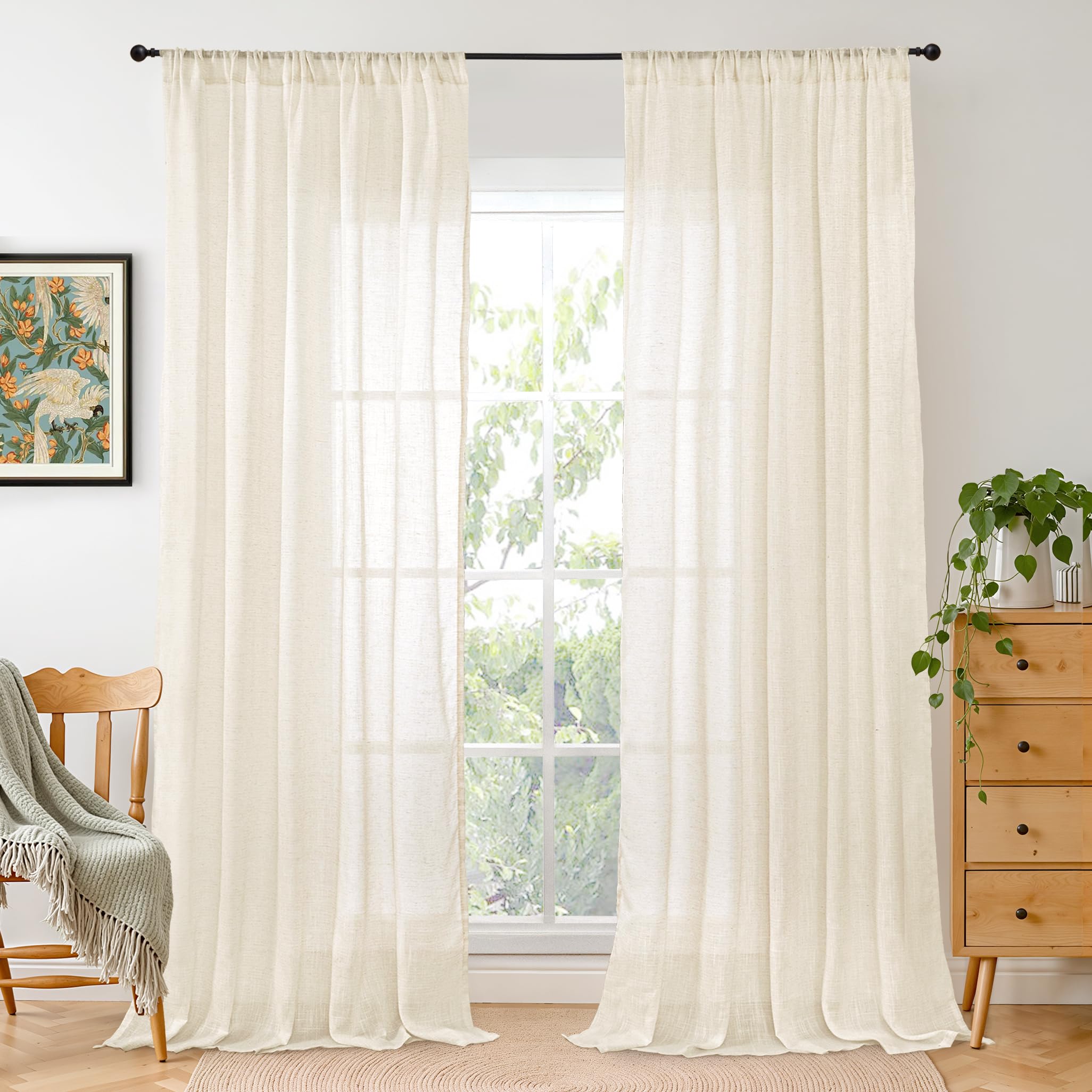 BGment 80 Inches Long Natural Linen Curtains 2 Panels Set - Burlap Light Filtering Window Drapes with Rod Pocket Semi Sheer for Farmhouse Bedroom Decor Rustic, 52 Inch Wide Each Panel