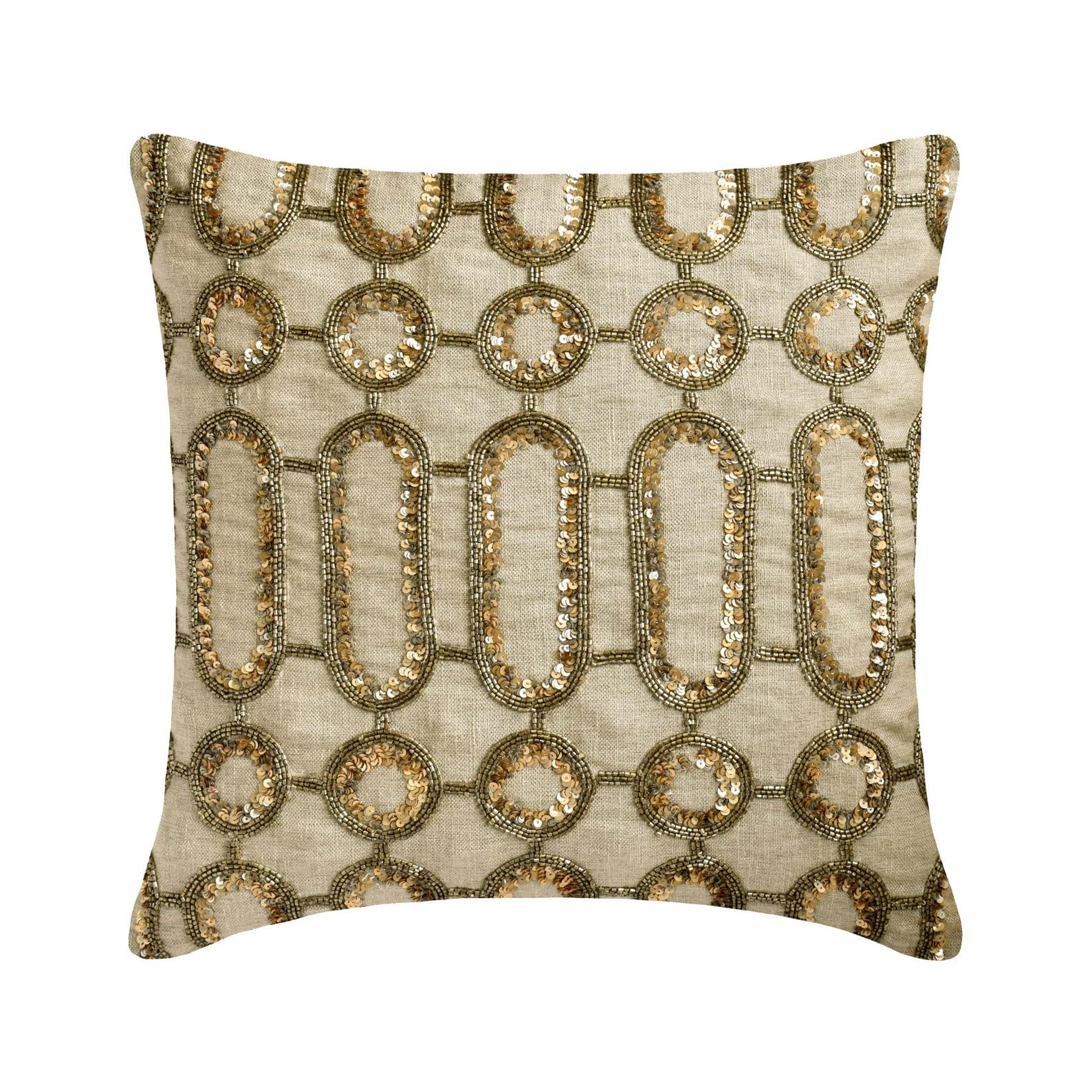The HomeCentric Decorative Pillow Covers Beige Pack of 2, 20"x20" (50x50 cm) Linen Embroidery Cushion Covers for Sofa, Geometric Modern Style - Juliette
