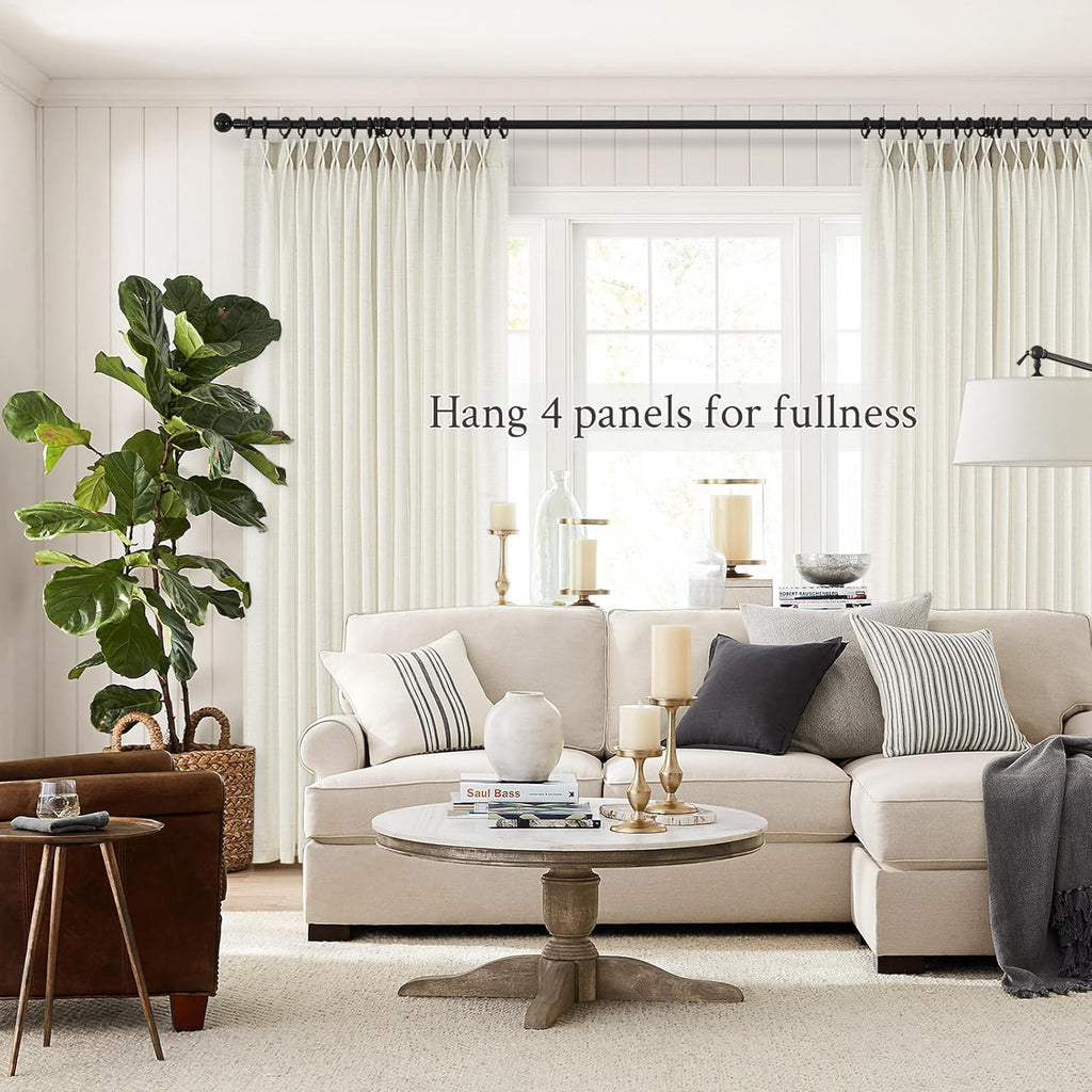 Topfinel 102 Inch Curtains 2 Panels Set,Two Packs Pinch Pleat Back Tab Linen Window Semi Sheer Privacy Thick Decorative Curtain Drapes for Living Room Bedroom,40x102 in Long,Ivory/Off White