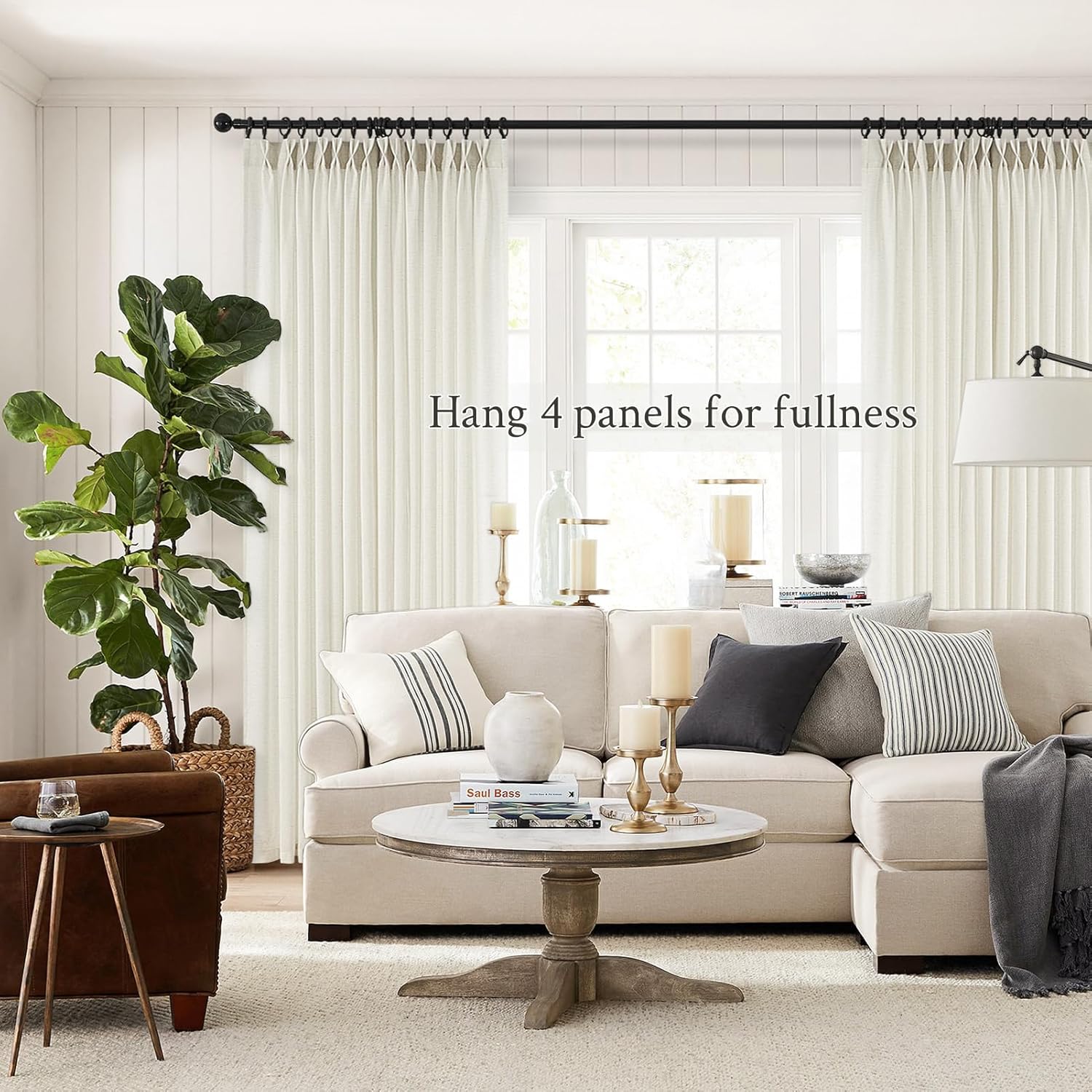 Topfinel 102 Inch Curtains 2 Panels Set,Two Packs Pinch Pleat Back Tab Linen Window Semi Sheer Privacy Thick Decorative Curtain Drapes for Living Room Bedroom,40x102 in Long,Ivory/Off White