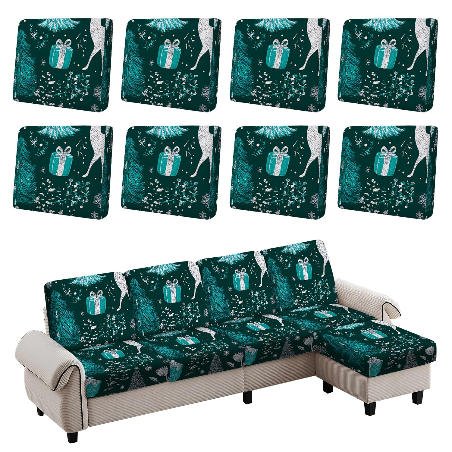 Geometric Pattern Couch Cushion Cover, Abstract Circle Triangle Design Sofa Cushion Slipcover, Stretch Furniture Protector, Soft Removable Washable Seat Cover for Sofa,3PCs
