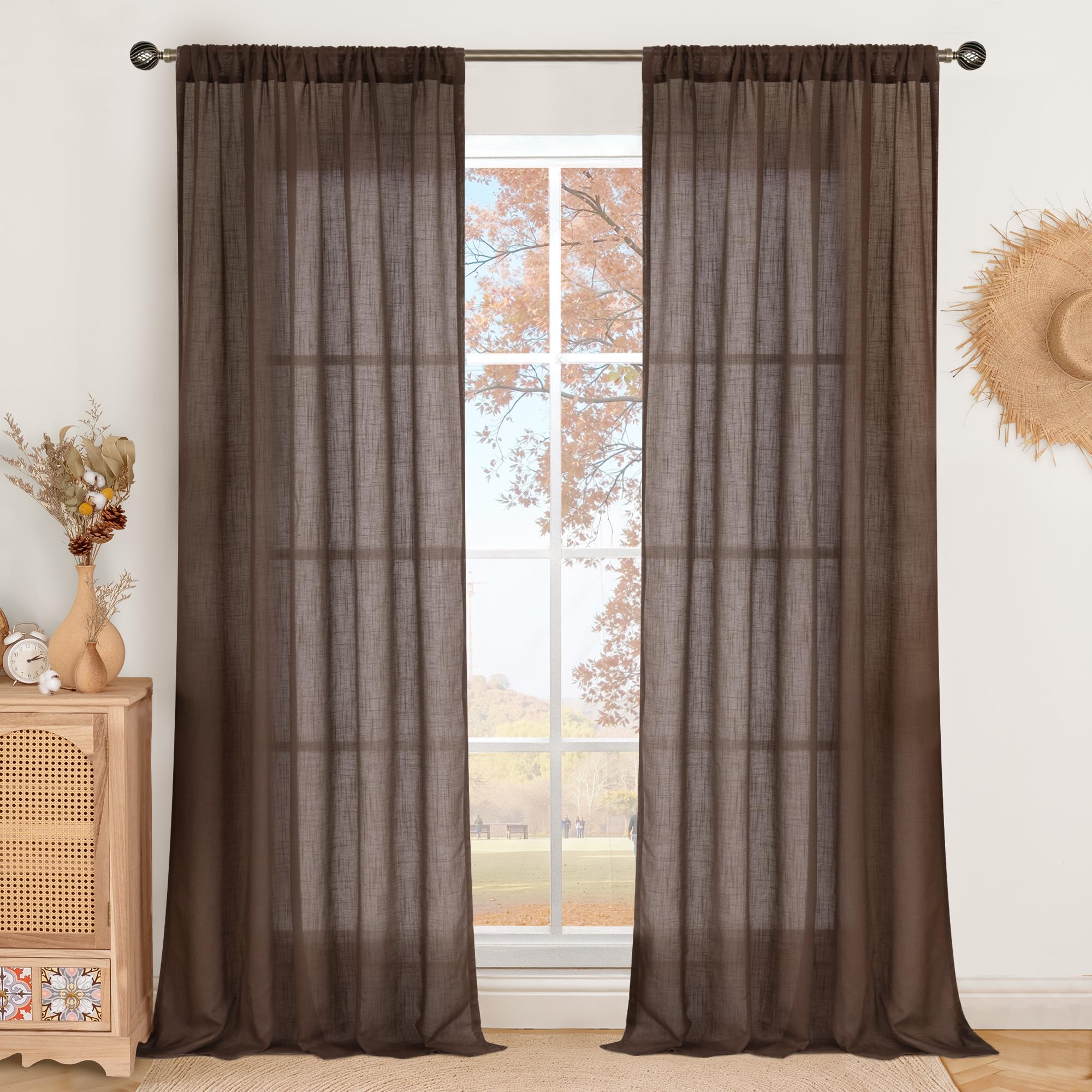 BGment 80 Inches Long Natural Linen Curtains 2 Panels Set - Burlap Light Filtering Window Drapes with Rod Pocket Semi Sheer for Farmhouse Bedroom Decor Rustic, 52 Inch Wide Each Panel