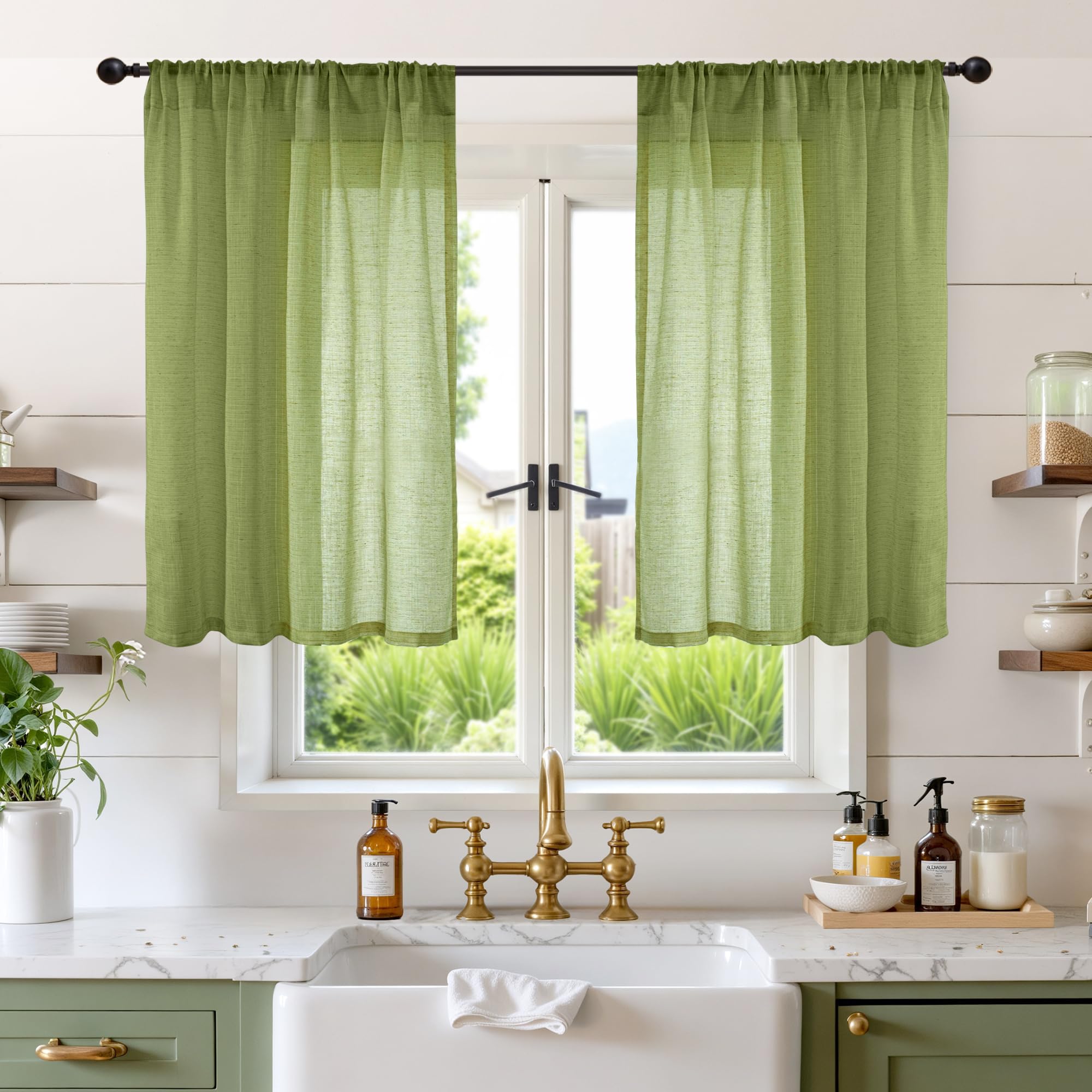 BGment 80 Inches Long Natural Linen Curtains 2 Panels Set - Burlap Light Filtering Window Drapes with Rod Pocket Semi Sheer for Farmhouse Bedroom Decor Rustic, 52 Inch Wide Each Panel
