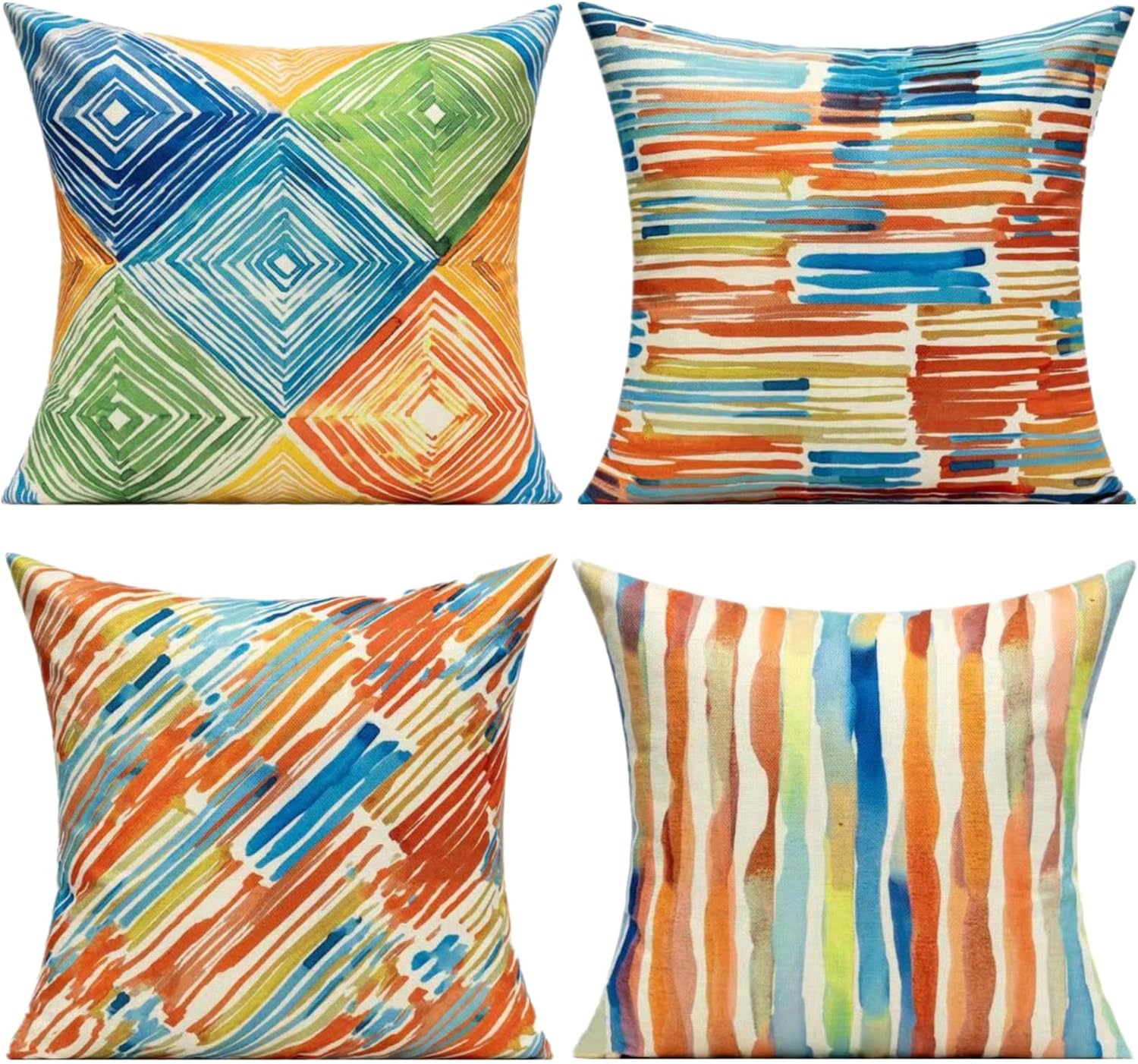 20x20 Colorful Abstract Modern Throw Pillow Covers Outdoor Couch Furniture Geometric Striped Square Decorative Patio Cushion Covers Home Décor for Bedroom Sofa Bench Porch Set of 4