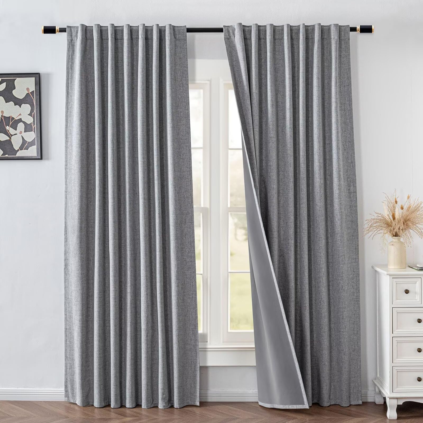 IGEMAEVE Cream Curtains 108 Inch Length 2 Panels Set, Light Filtering Curtains for Living Room 108 Inch Long, Grommet Energy Saving Semi Sheer Drapes for Bedroom Window(W52 x L108)