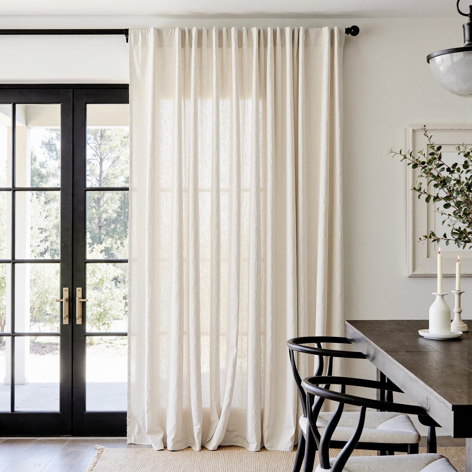 Linen Curtains for Living Room Bedroom 84 Inches Long Thick Linen Textured Beige Curtains Light Filtering Natural Semi Sheer Farmhouse Window Drapes, Country Rustic Drapes 2 Panels Back Tab/Rod Pocket