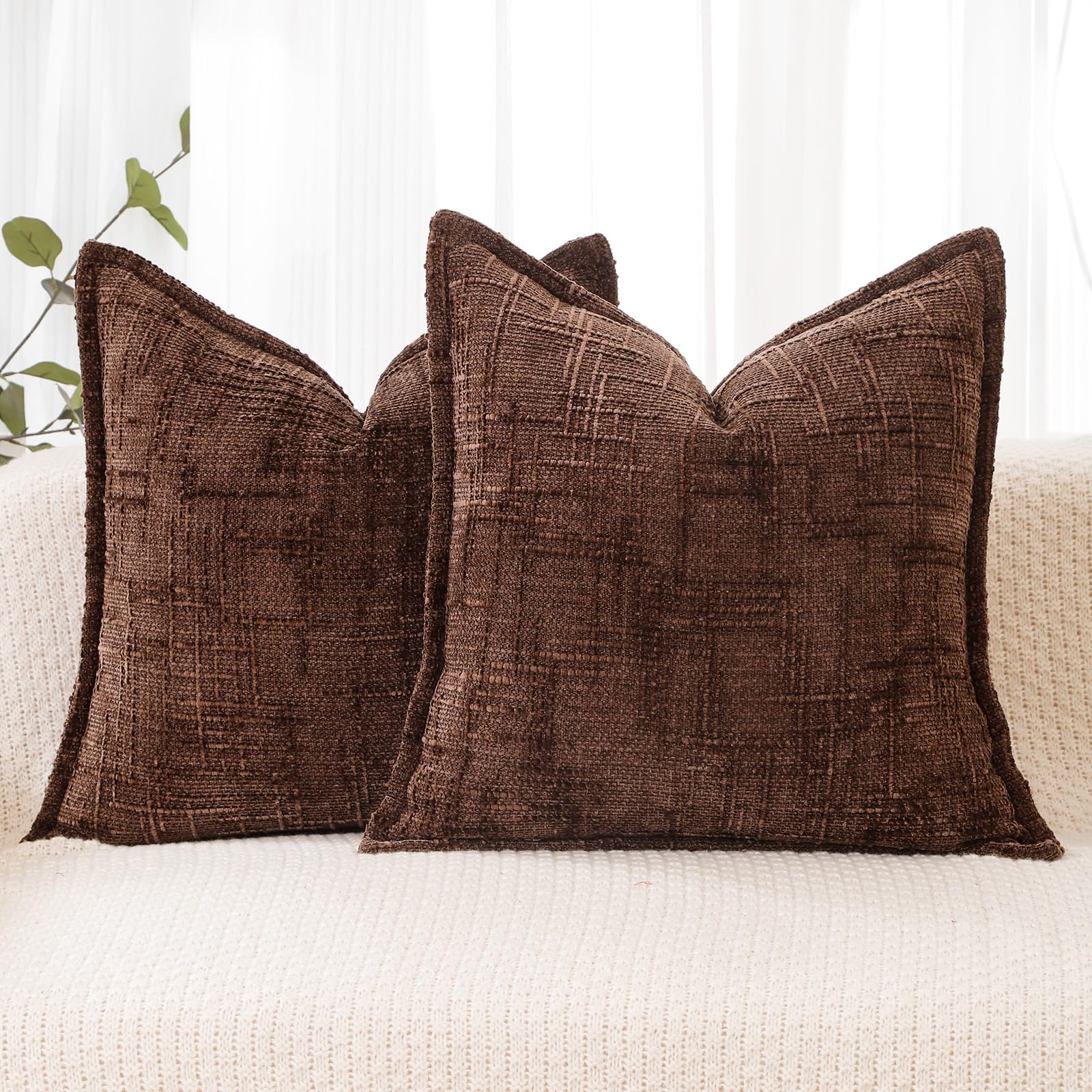 HPUK Decorative Throw Pillow Covers Set of 4 Geometric Design Linen Cushion Cover for Couch Sofa Living Room, 18"x18" inches, Golden Brown