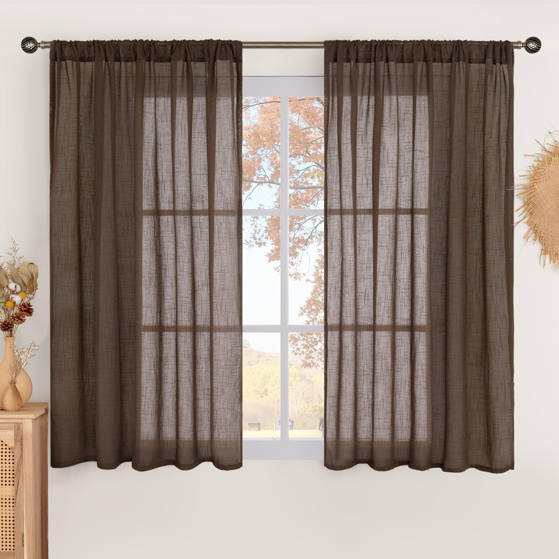 BGment 80 Inches Long Natural Linen Curtains 2 Panels Set - Burlap Light Filtering Window Drapes with Rod Pocket Semi Sheer for Farmhouse Bedroom Decor Rustic, 52 Inch Wide Each Panel