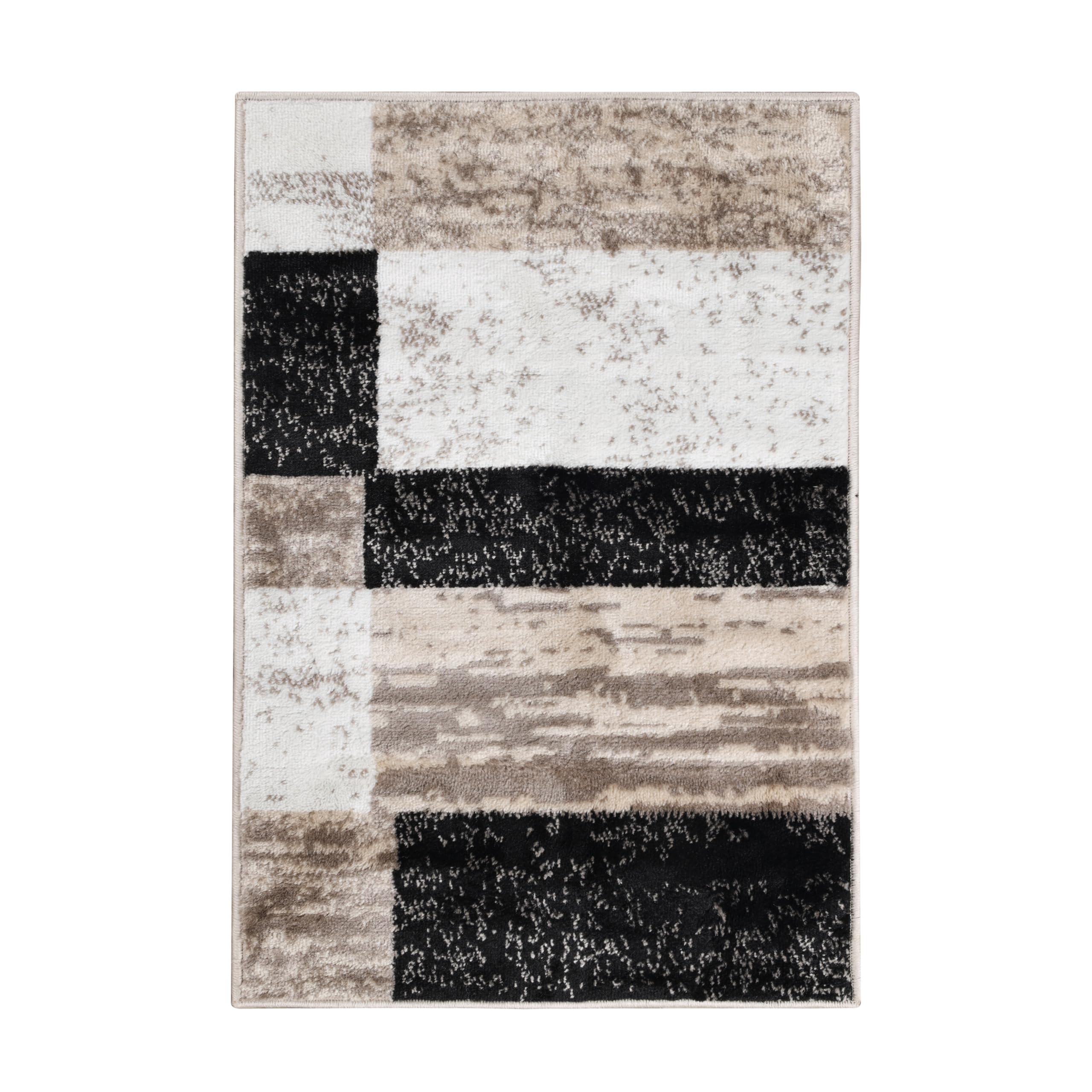 SUPERIOR Indoor Area Rug, Jute Backed, Modern Geometric Patchwork Floor Decor for Bedroom, Office, Living Room, Entryway, Hardwood Floors, Rockwood Collection, 4' x 6', Chocolate