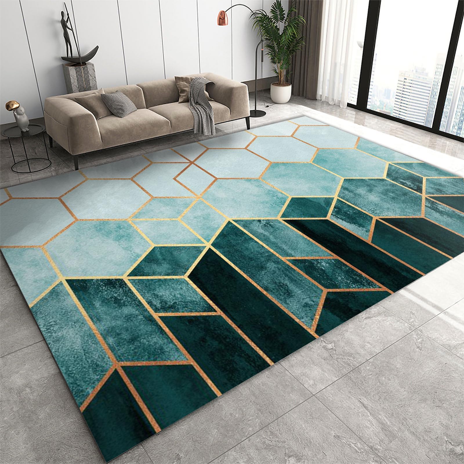 3x5 Rug Minimalist Light Luxury Washable Rugs, Nordic Marble Irregular Geometry Bedroom Rugs with Non Slip Backing for Bedroom Hotel Hardwood Floors Garage Farmhouse