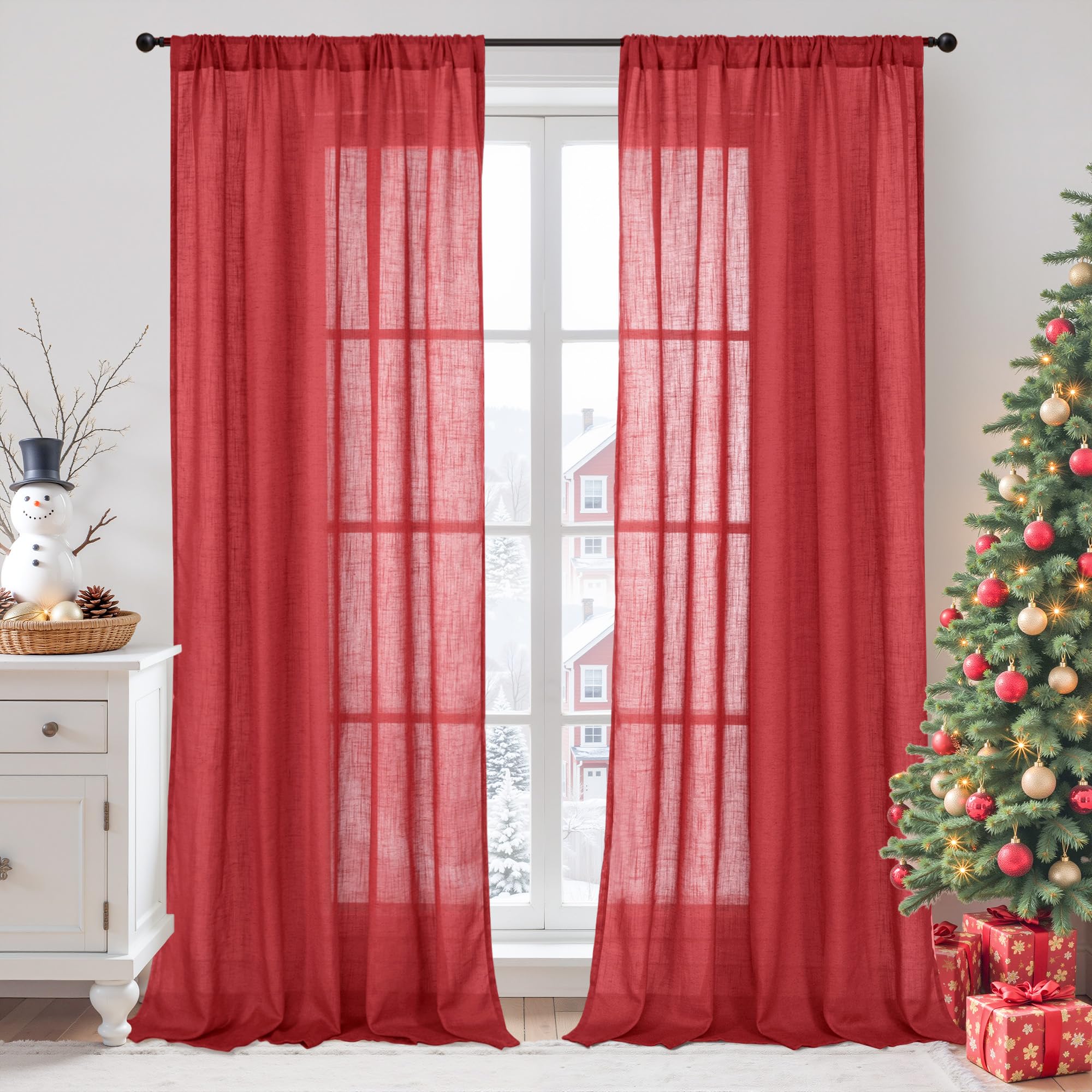 BGment 80 Inches Long Natural Linen Curtains 2 Panels Set - Burlap Light Filtering Window Drapes with Rod Pocket Semi Sheer for Farmhouse Bedroom Decor Rustic, 52 Inch Wide Each Panel