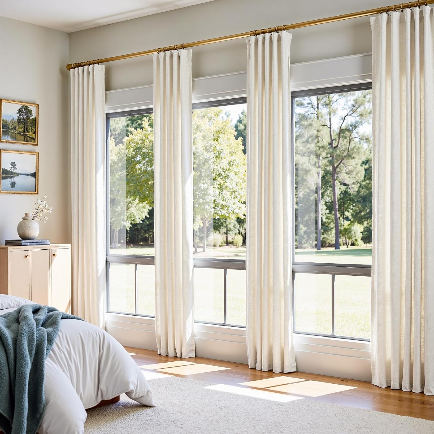 Linen Curtains for Living Room Bedroom 84 Inches Long Thick Linen Textured Beige Curtains Light Filtering Natural Semi Sheer Farmhouse Window Drapes, Country Rustic Drapes 2 Panels Back Tab/Rod Pocket