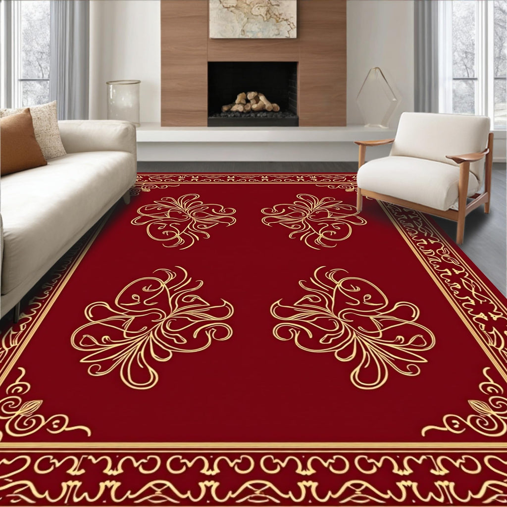 Gold 5x7 Flatwoven Area Rug, Crest Wave Design, Washable for Living Room Bedroom