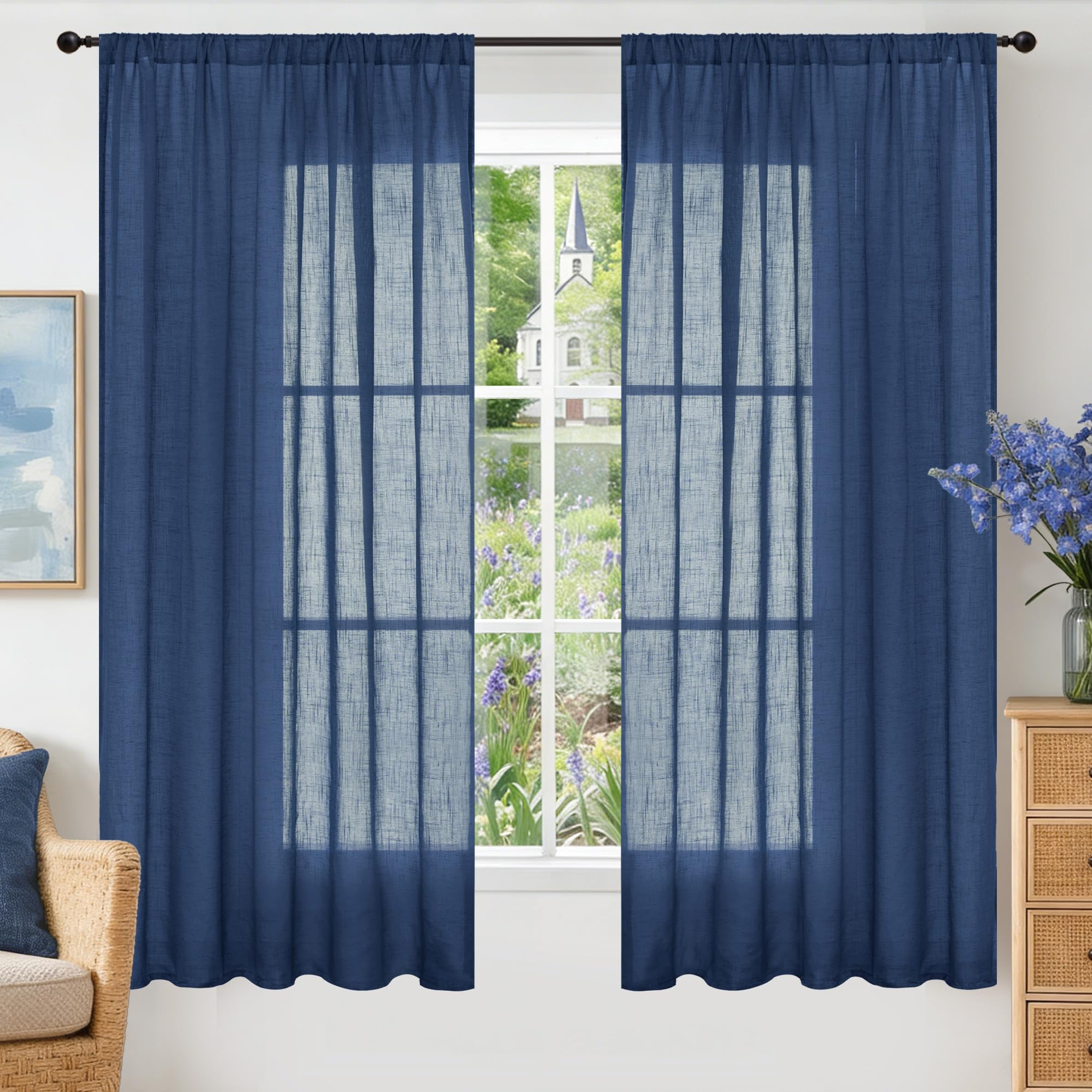 BGment 80 Inches Long Natural Linen Curtains 2 Panels Set - Burlap Light Filtering Window Drapes with Rod Pocket Semi Sheer for Farmhouse Bedroom Decor Rustic, 52 Inch Wide Each Panel