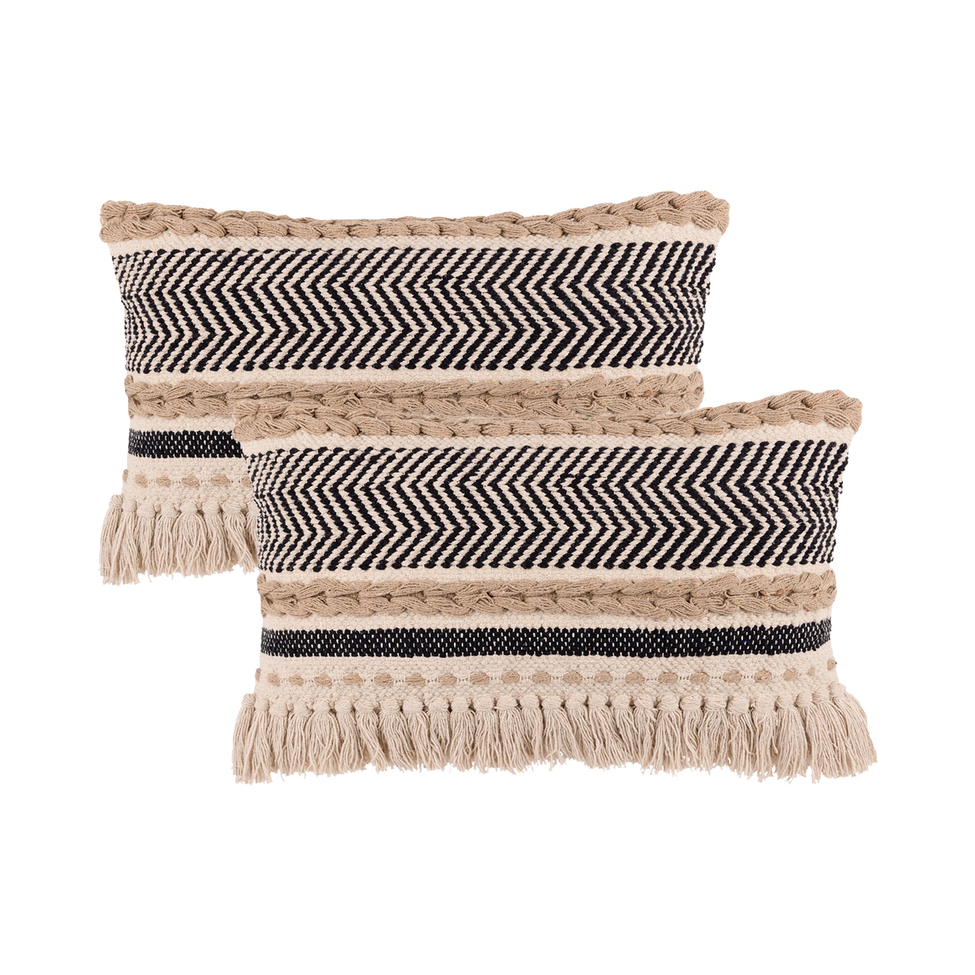 REDEARTH Handmade Boho Throw Pillow Covers - Bohemian Chic Farmhouse Style - Accent Woven Indoor and Outdoor Pillow Cushion Cases for Couch - Bed - Chair - Sofa - Benches – Set of 2-18"x18" - Taupe
