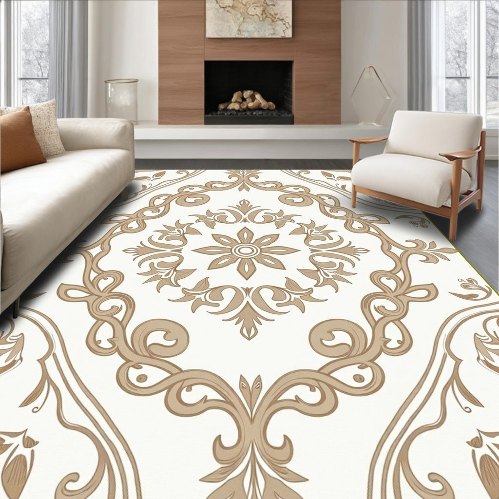 Gold 5x7 Flatwoven Area Rug, Crest Wave Design, Washable for Living Room Bedroom