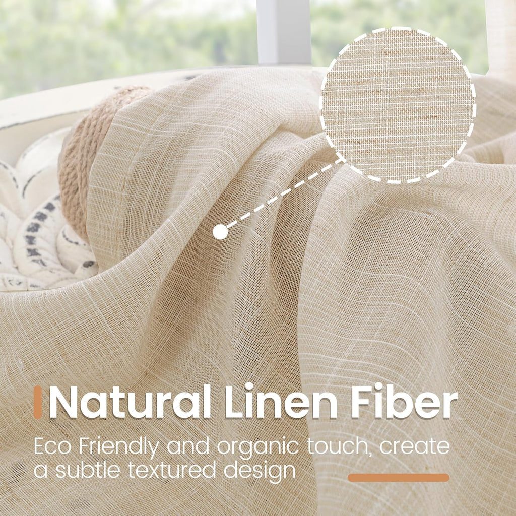 BGment 80 Inches Long Natural Linen Curtains 2 Panels Set - Burlap Light Filtering Window Drapes with Rod Pocket Semi Sheer for Farmhouse Bedroom Decor Rustic, 52 Inch Wide Each Panel