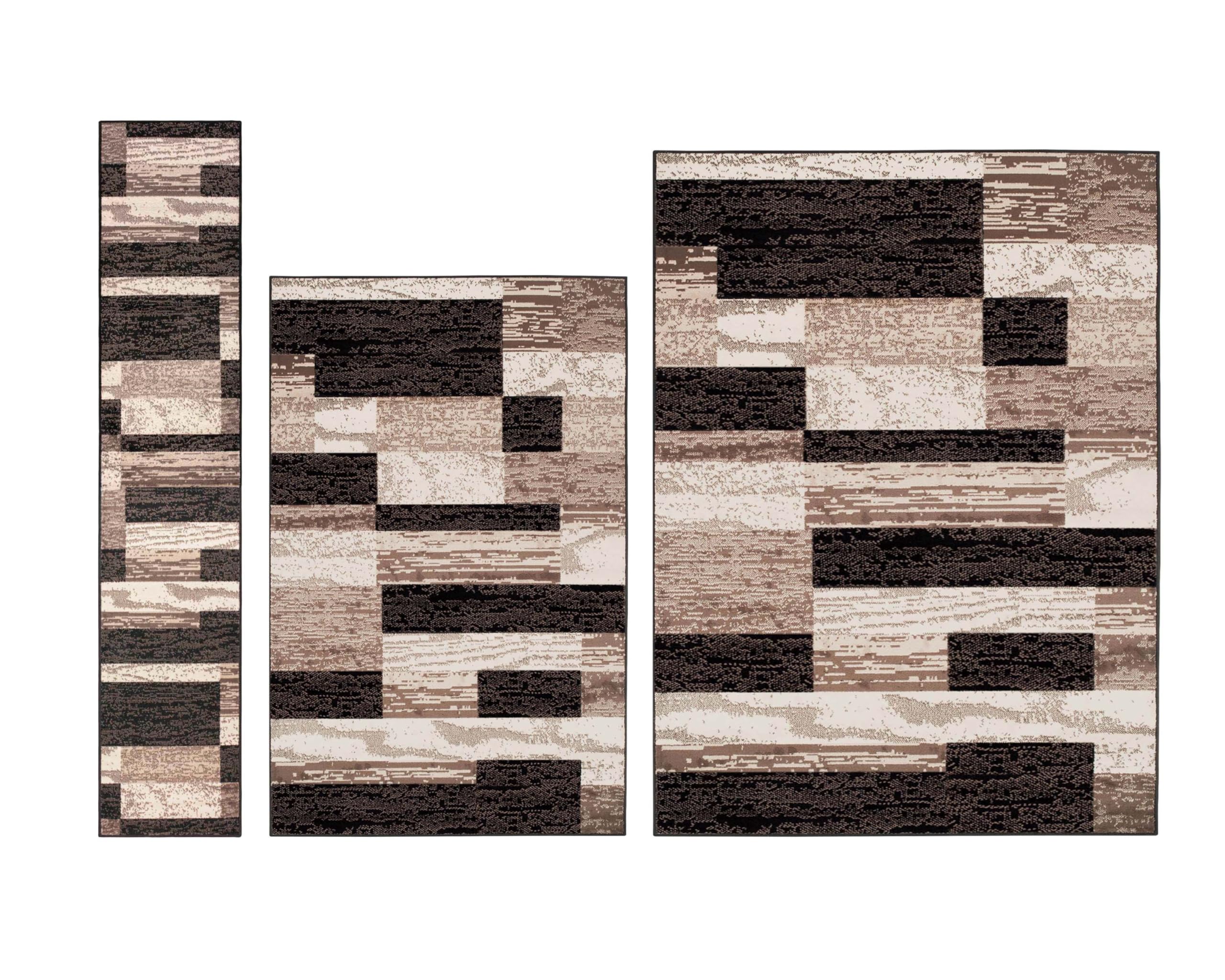 SUPERIOR Indoor Area Rug, Jute Backed, Modern Geometric Patchwork Floor Decor for Bedroom, Office, Living Room, Entryway, Hardwood Floors, Rockwood Collection, 4' x 6', Chocolate