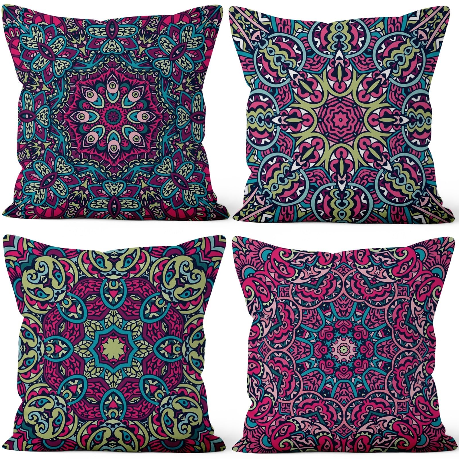 4 Pcs/Set Geometric Pillow Covers Boho Abstract Strips Patchwork Color Geometric Ethnic Colorful Vintage Artwork Linen Throw Cushion Cases for Couch Sofa Bedroom Decorative, 22"x22"