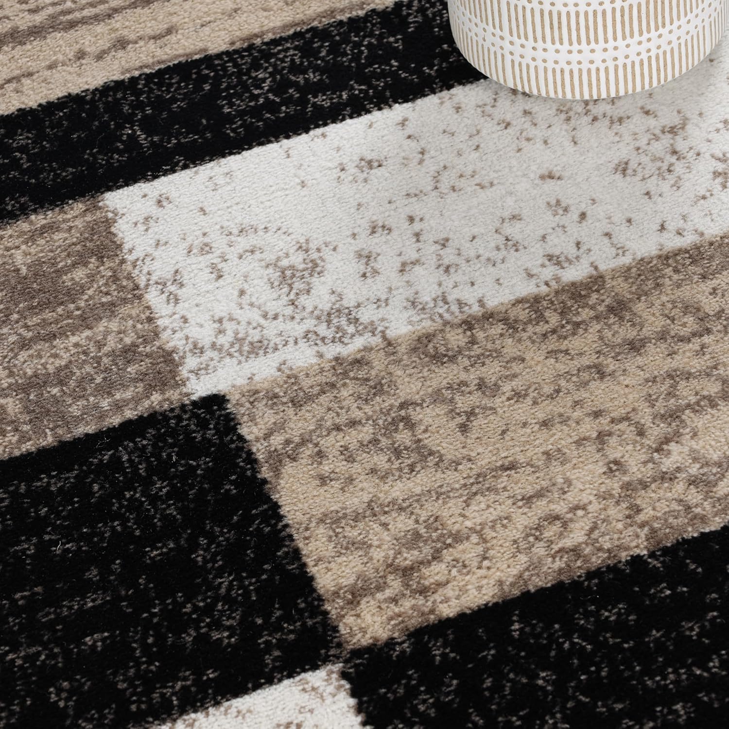 Superior Indoor Area Rug, Jute Backed, Modern Geometric Patchwork Floor Decor for Bedroom, Office, Living Room, Entryway, Kitchen, Hardwood Floors, Rockwood Collection, 3' x 5', Ivory-Beige