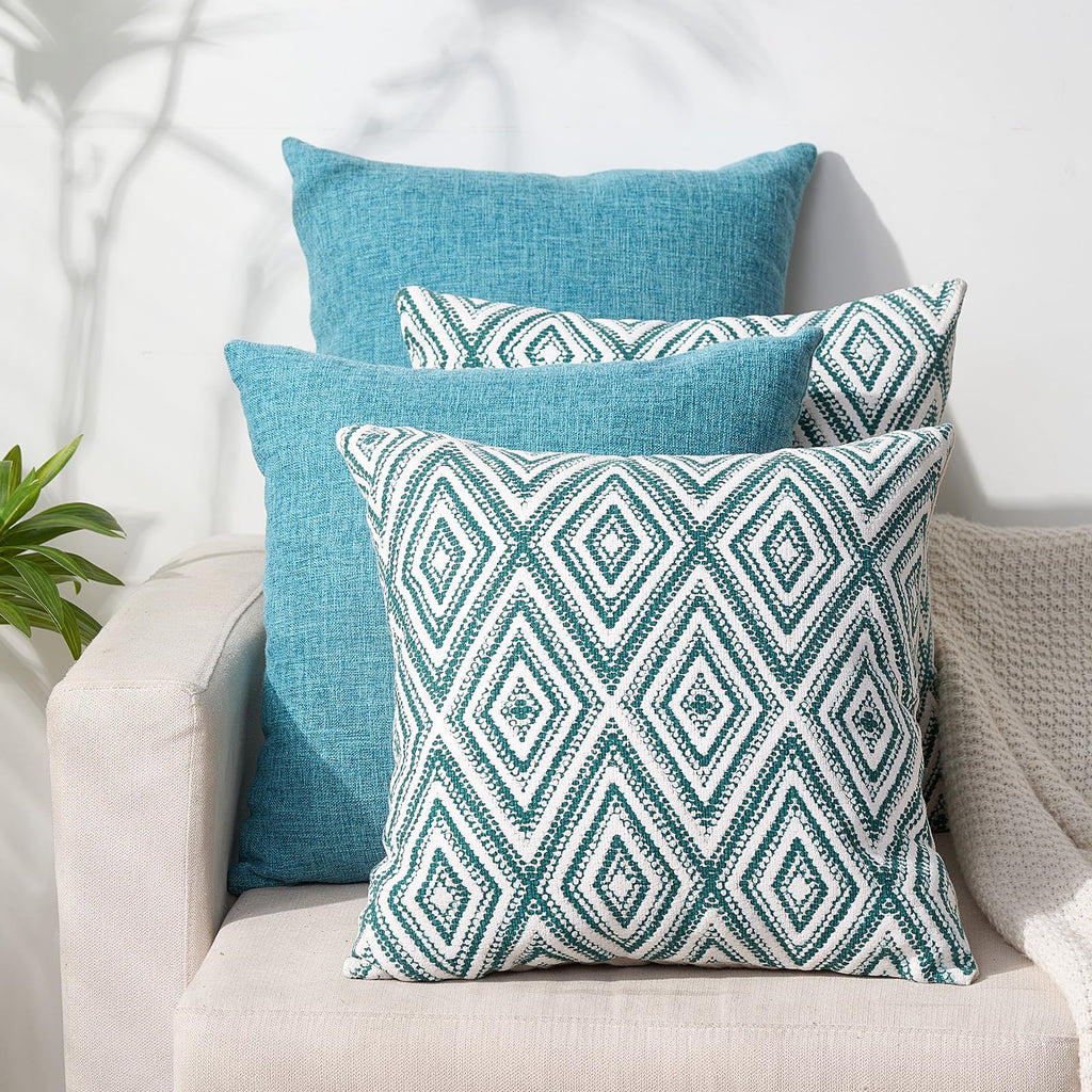 HPUK Decorative Throw Pillow Covers Set of 4 Geometric Design Linen Cushion Cover for Couch Sofa Living Room, 20"x20" inches, Black