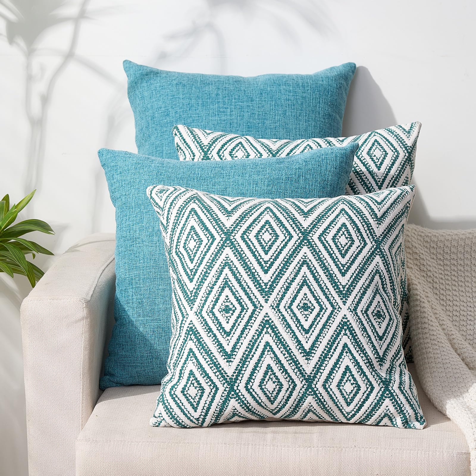 HPUK Decorative Throw Pillow Covers Set of 4 Geometric Design Linen Cushion Cover for Couch Sofa Living Room, 20"x20" inches, Black