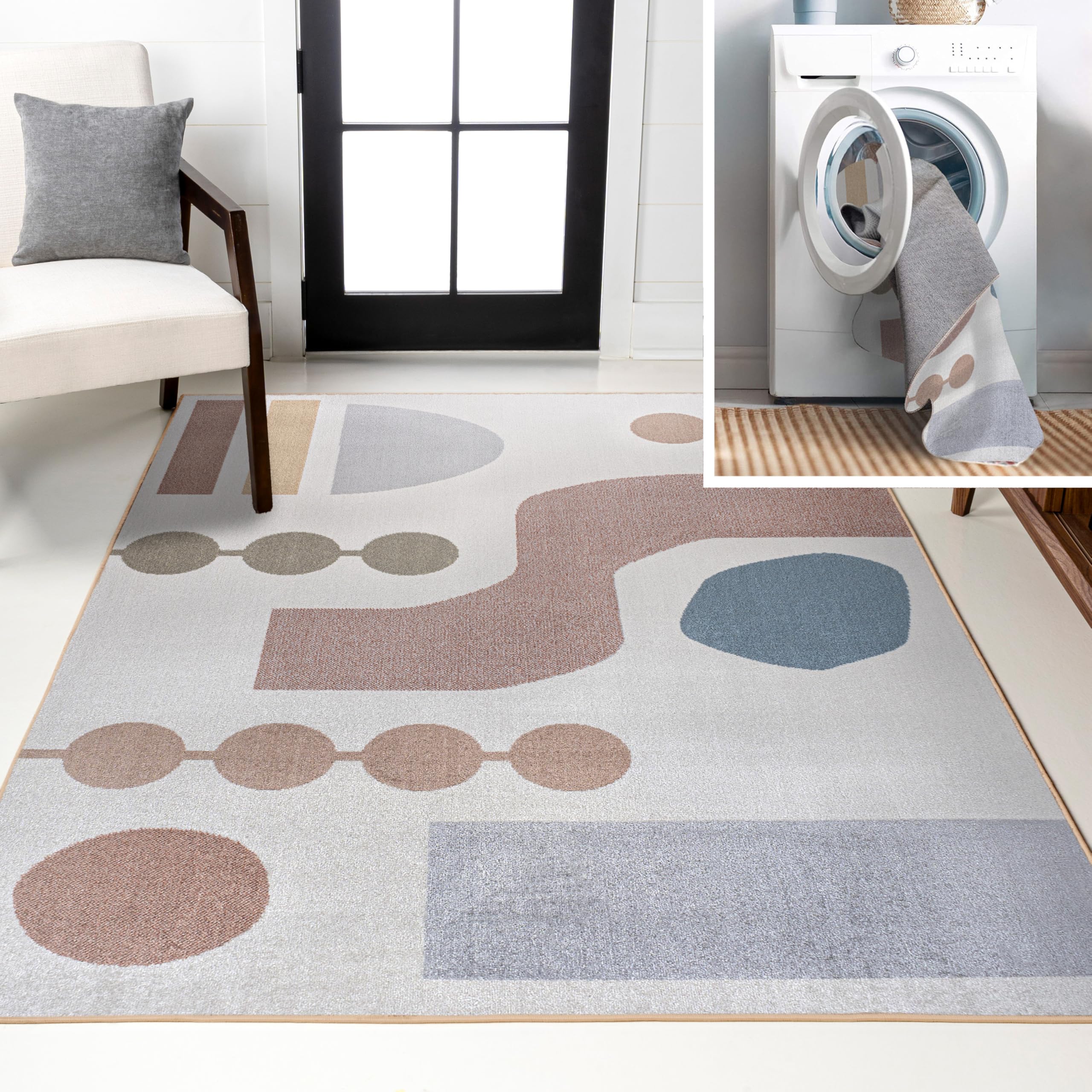 JONATHAN Y Machine Washable Cream/Terra Indoor Area Rug 8X10 ft, Kallax Geometric Modern Low-Pile for Living Room, Bedroom, Kitchen, Office, Easy-Cleaning, Pet-Friendly, Non-Shedding WSH311A-8