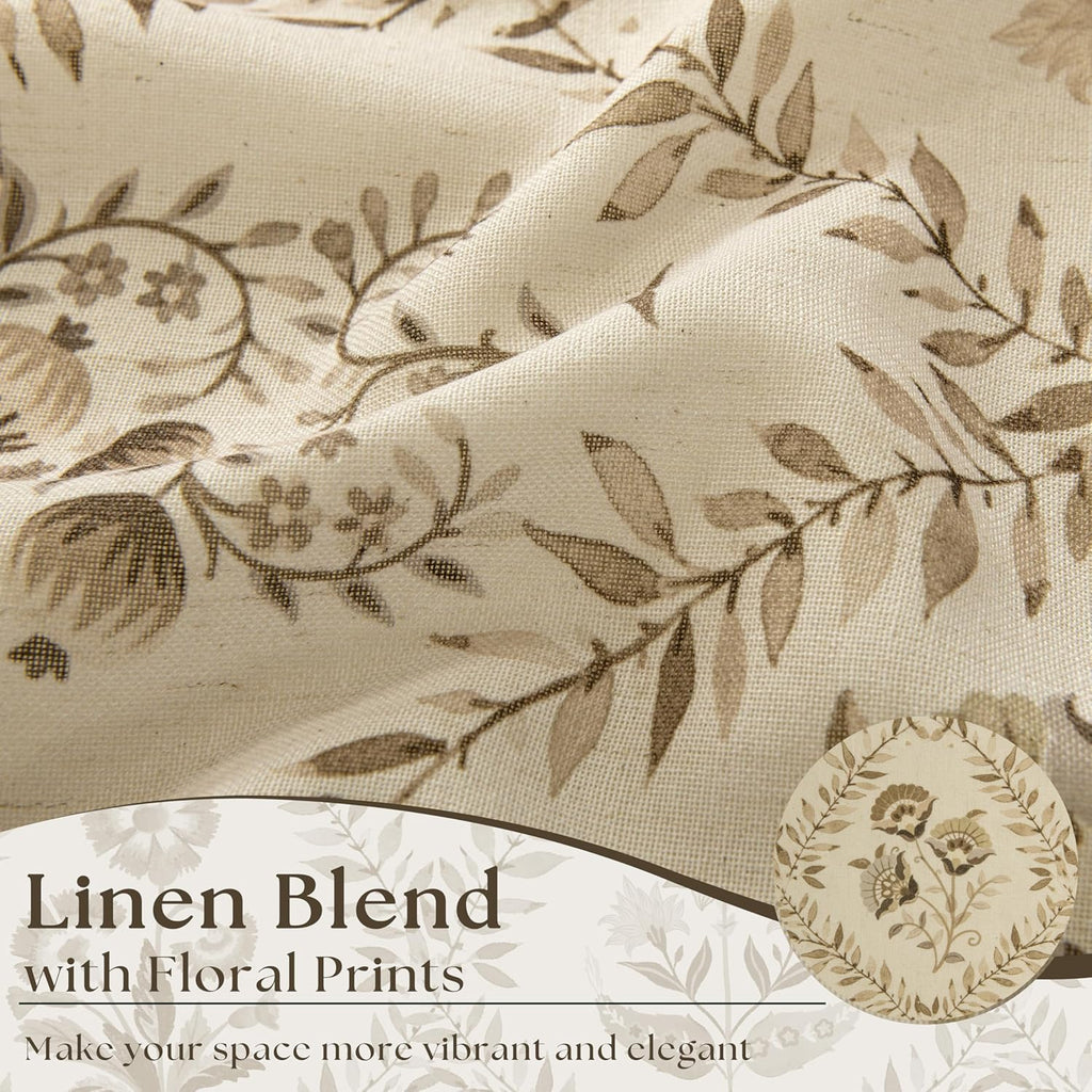 TWOPANELS Spring Farmhouse Floral Linen Curtains 84 Inch Length for Living Room Bedroom 2 Panels Semi Sheer Curtains Back Tab Tan Brown Patterned Flower on Beige Farmhouse Boho Rustic Window Drapes