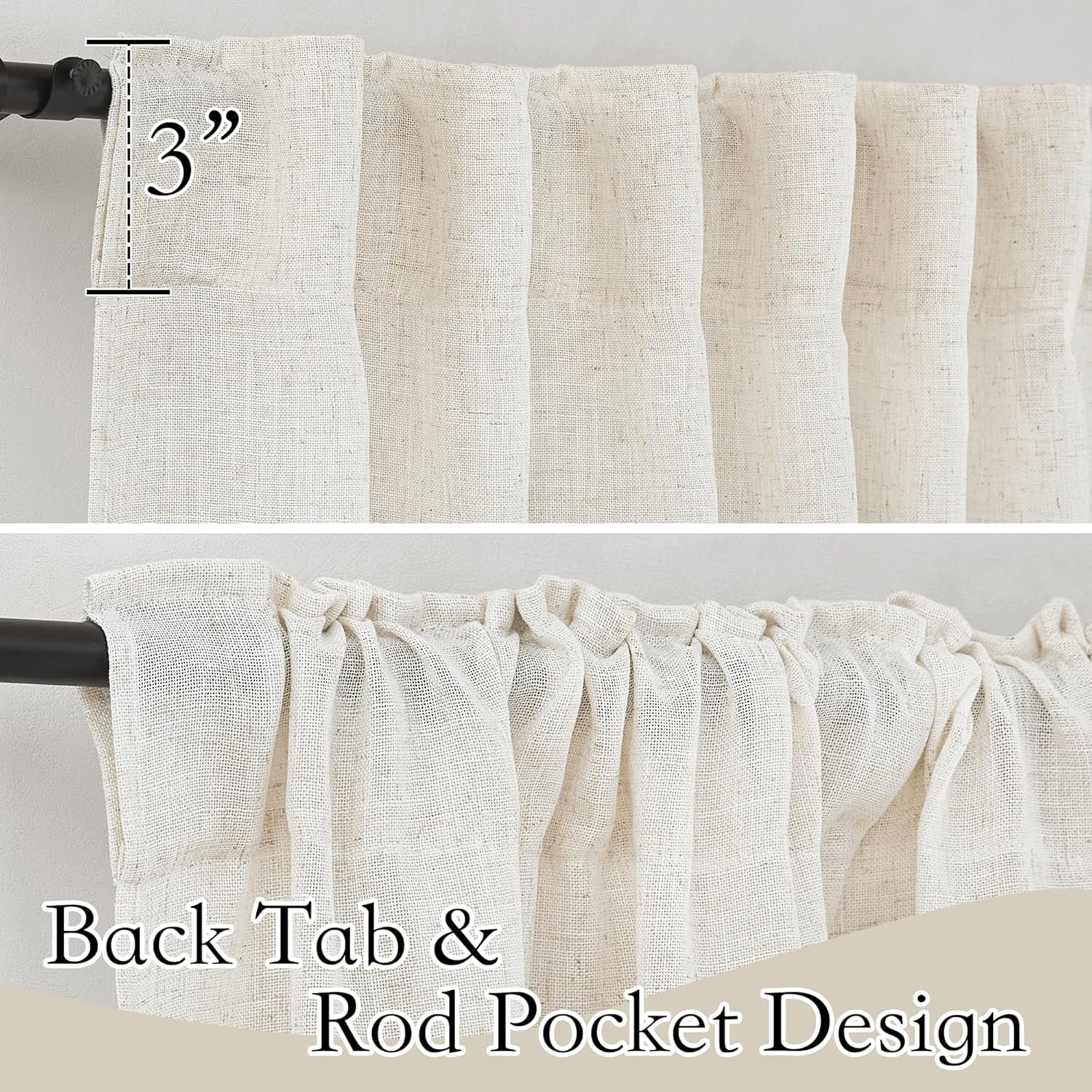 RYB HOME Semi Sheer Curtains - Linen Blend Privacy Curtains Sheer Window Treatment Drapes Farmhouse Decor for Bedroom Living Room Sliding Glass Door, 52 inch Wide x 95 inch Long 2 Panels, Linen