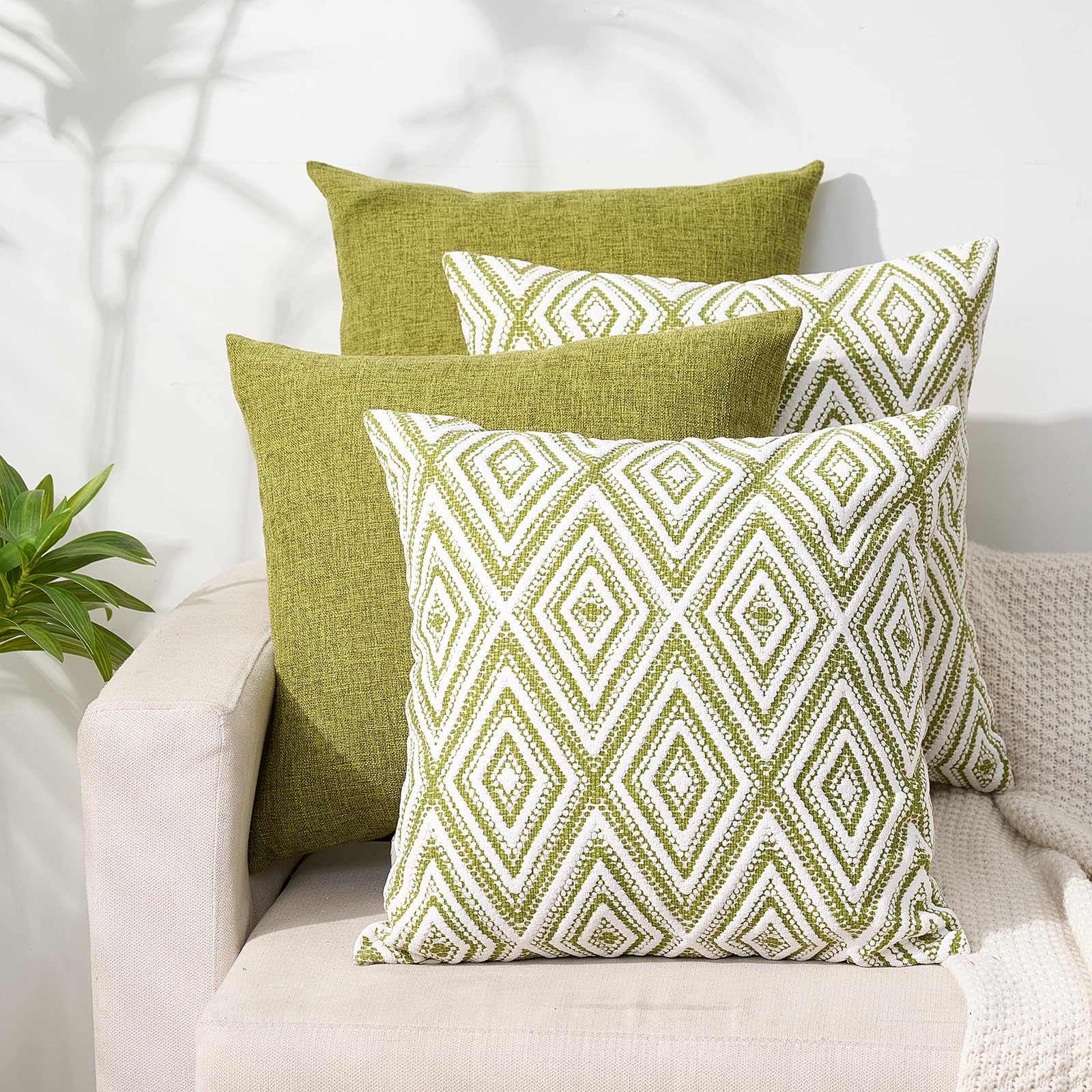 HPUK Decorative Throw Pillow Covers Set of 4 Geometric Design Linen Cushion Cover for Couch Sofa Living Room, 18"x18" inches, Chocolate
