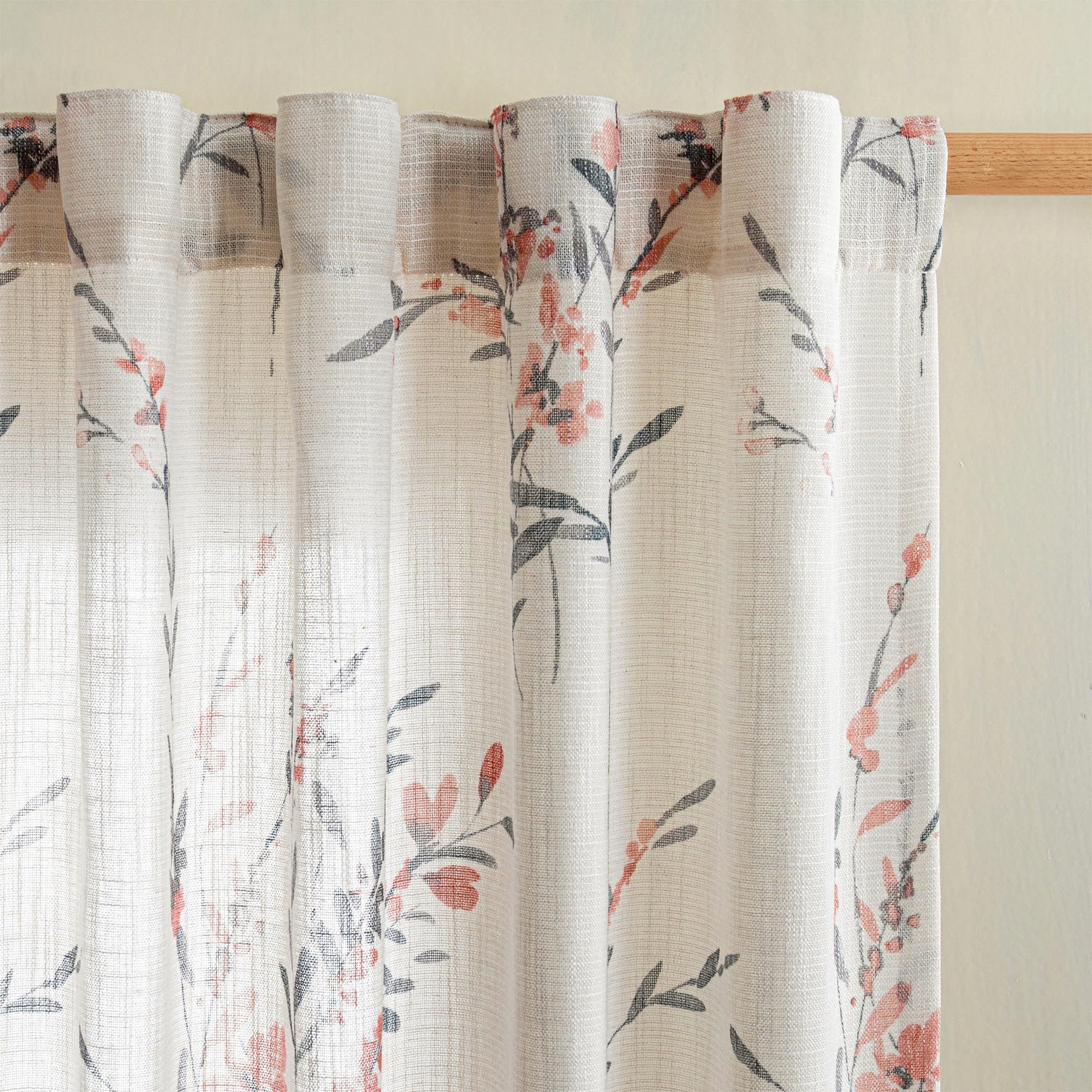 MYSKY HOME Sheer Curtains 84 Inches Long 2 Panels Linen Blended Farmhouse Curtains & Drapes for Living Room Bedroom, Light Filtering Privacy Curtains Floral Printed Classical Home Decor, Navy Blue(2)