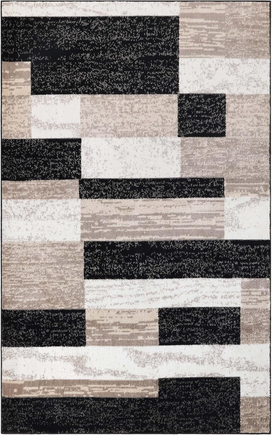 Superior Indoor Area Rug, Jute Backed, Modern Geometric Patchwork Floor Decor for Bedroom, Office, Living Room, Entryway, Kitchen, Hardwood Floors, Rockwood Collection, 3' x 5', Ivory-Beige