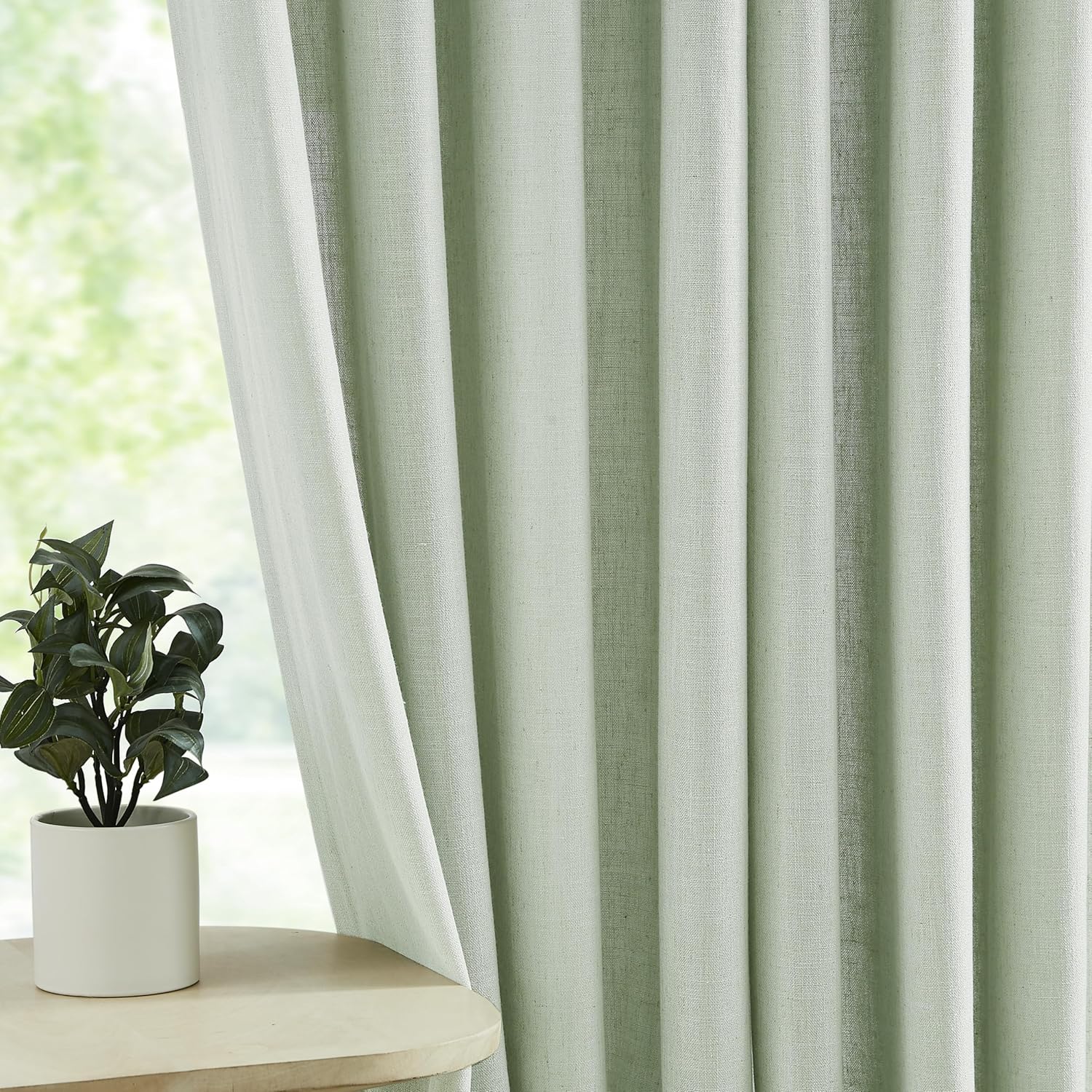 2 Panels Soft Green Linen Blend Sheer Curtains 58"x95", Grommet Light Filtering Drapes