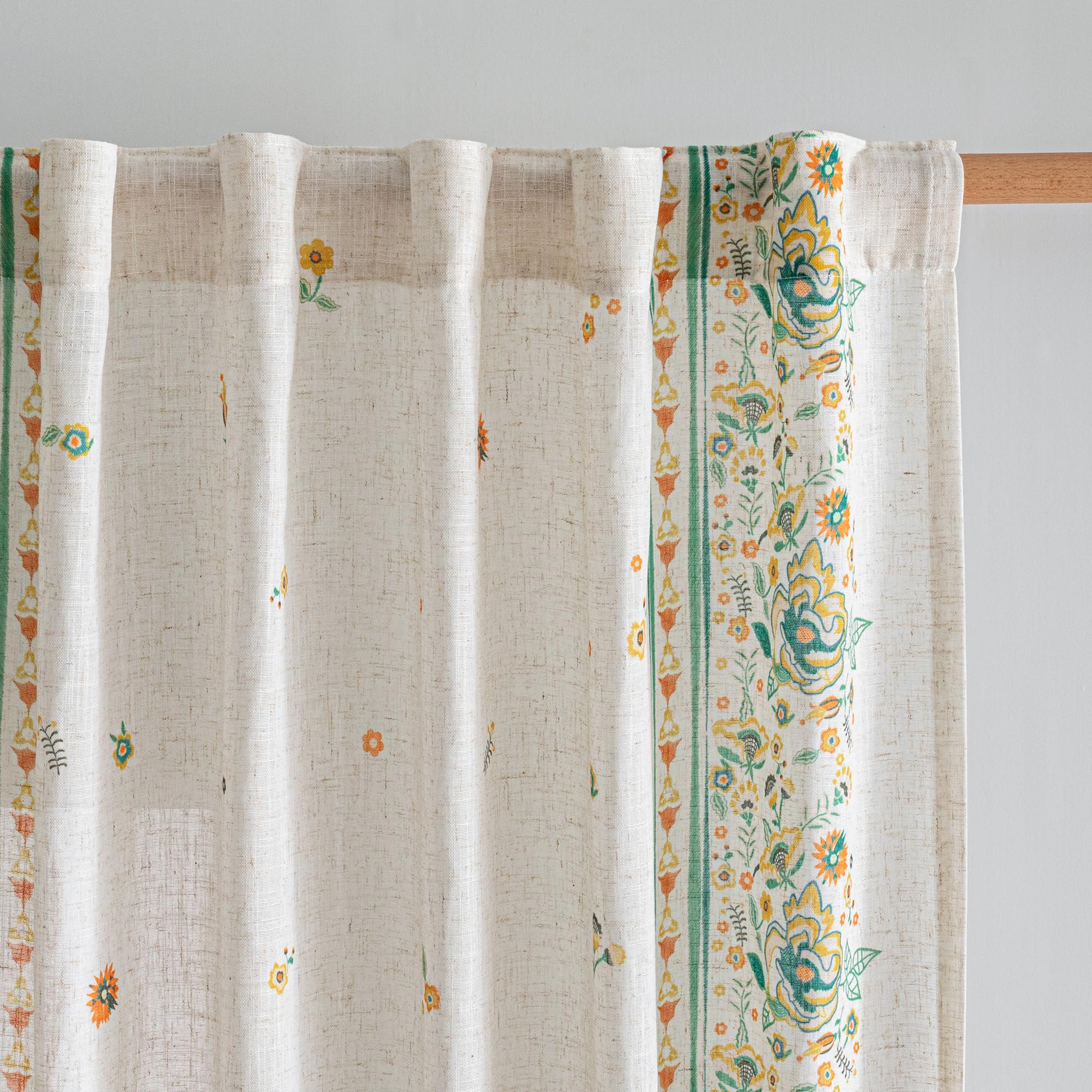 MYSKY HOME Sheer Curtains 84 Inches Long 2 Panels Linen Blended Farmhouse Curtains & Drapes for Living Room Bedroom, Light Filtering Privacy Curtains Floral Printed Classical Home Decor, Navy Blue(2)