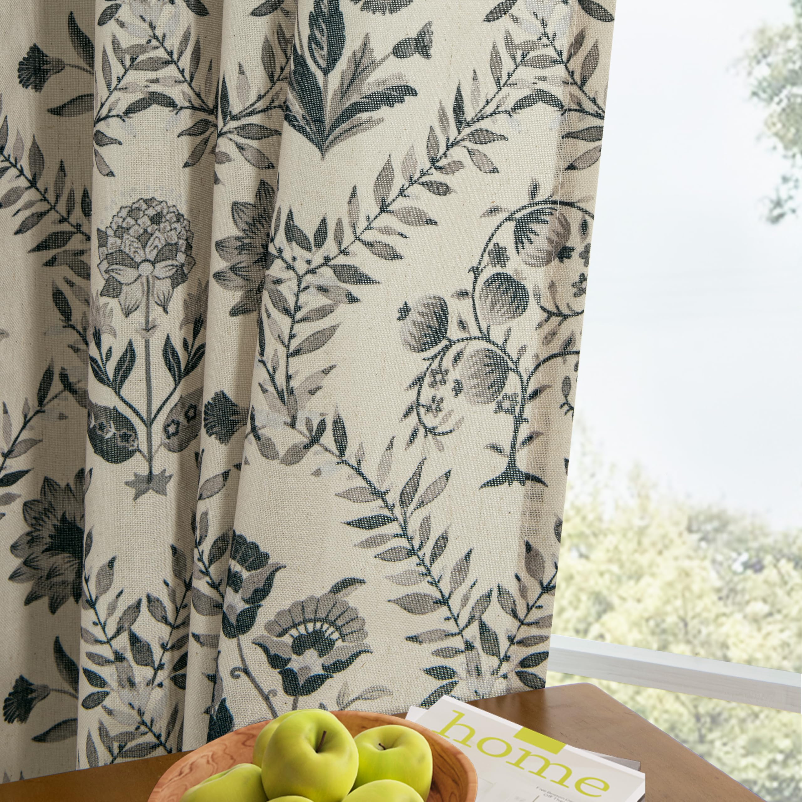 TWOPANELS Spring Farmhouse Floral Linen Curtains 84 Inch Length for Living Room Bedroom 2 Panels Semi Sheer Curtains Back Tab Tan Brown Patterned Flower on Beige Farmhouse Boho Rustic Window Drapes