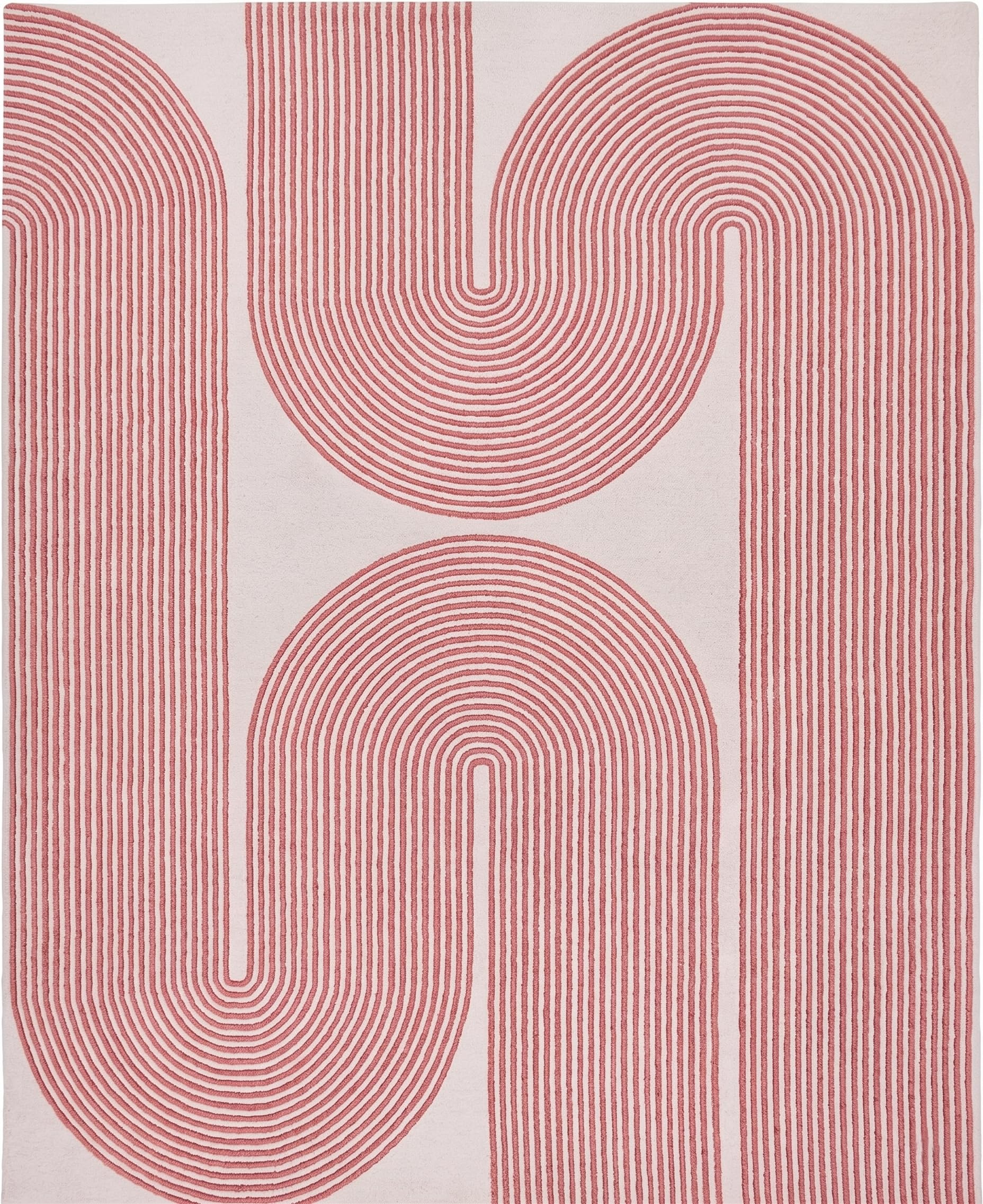 Modern Handmade Wool Area Rug, Abstract Curved Line Geometric Carpet for Living Room Bedroom, Contemporary Tufted Indoor Rug with Soft Pile and Cotton Backing (Gold, 5' x 8')