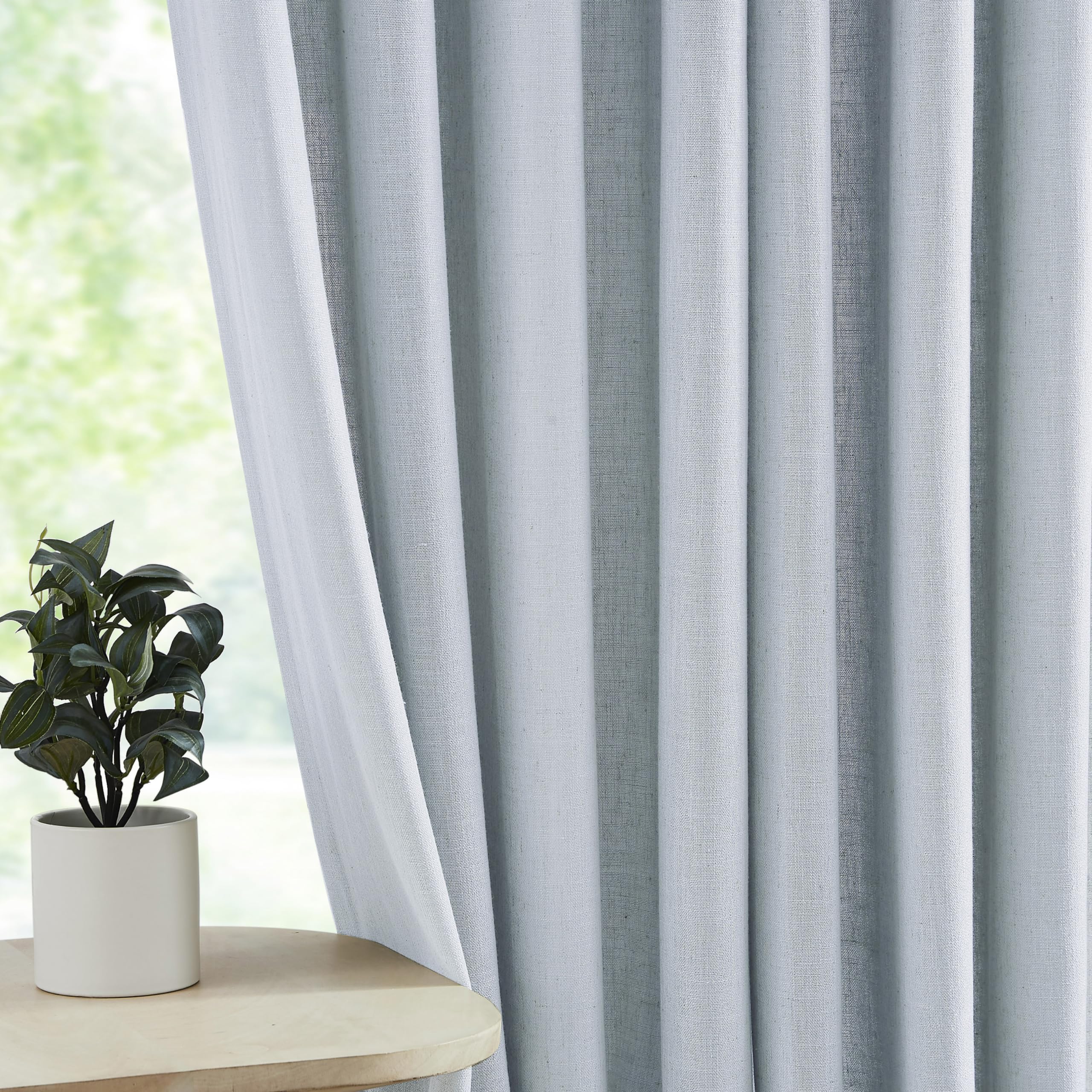 2 Panels Soft Green Linen Blend Sheer Curtains 58"x95", Grommet Light Filtering Drapes
