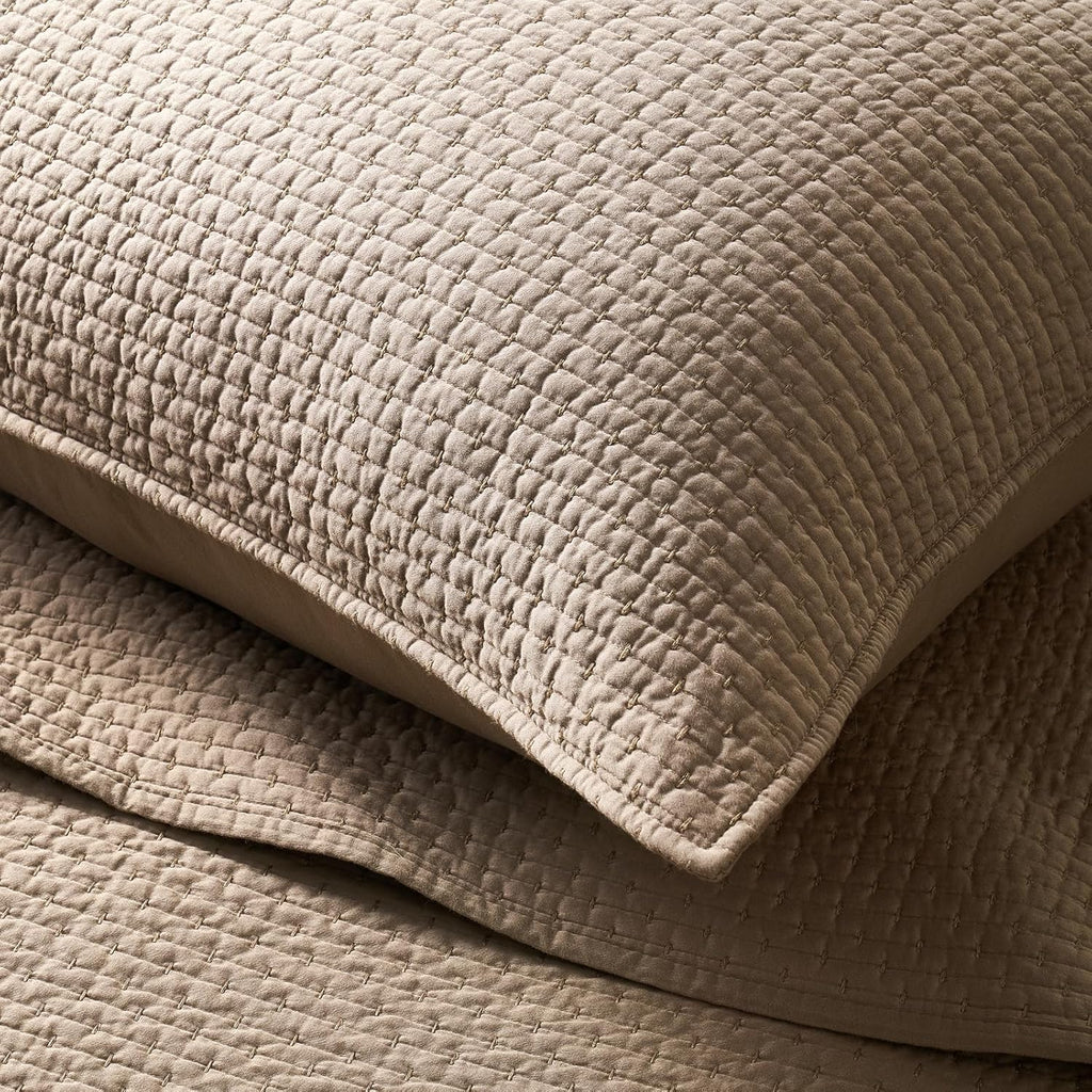 EVERGRACE Cotton Sateen Pick-Stitch Quilt Set Queen Size – 100% Cotton Coverlet Bedding, Pre-Washed Oversized Bedspread, Breathable All-Season Quilt Set with 2 Shams, Stone Taupe