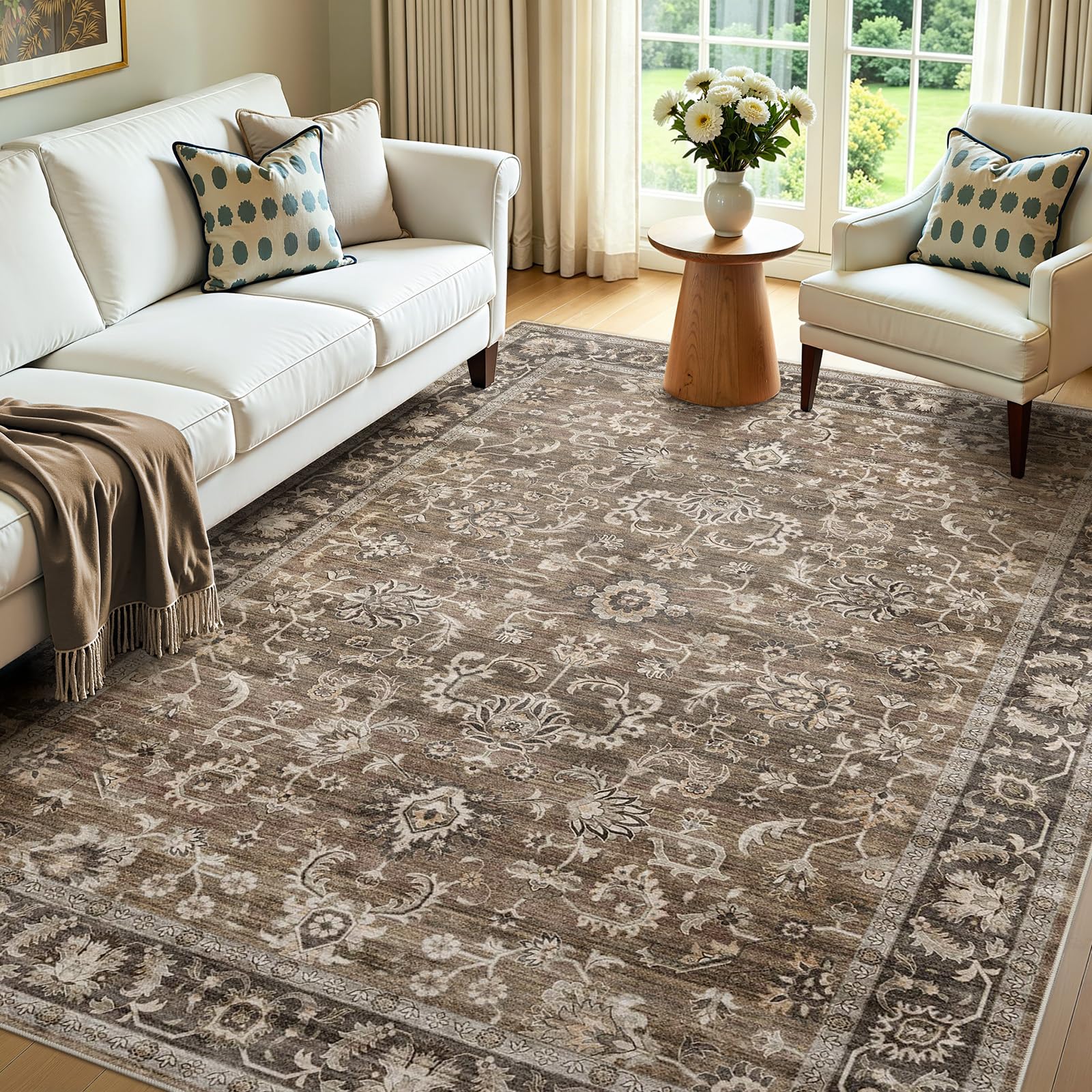 WITSHOCK 10x14 Area Rugs Living Room: Washable Large Neutral Vintage Soft Rug Stain Resistant Non-Slip Farmhouse Indoor Low Pile Floor Carpet for Bedroom Nursery Kids Office- Light Blue