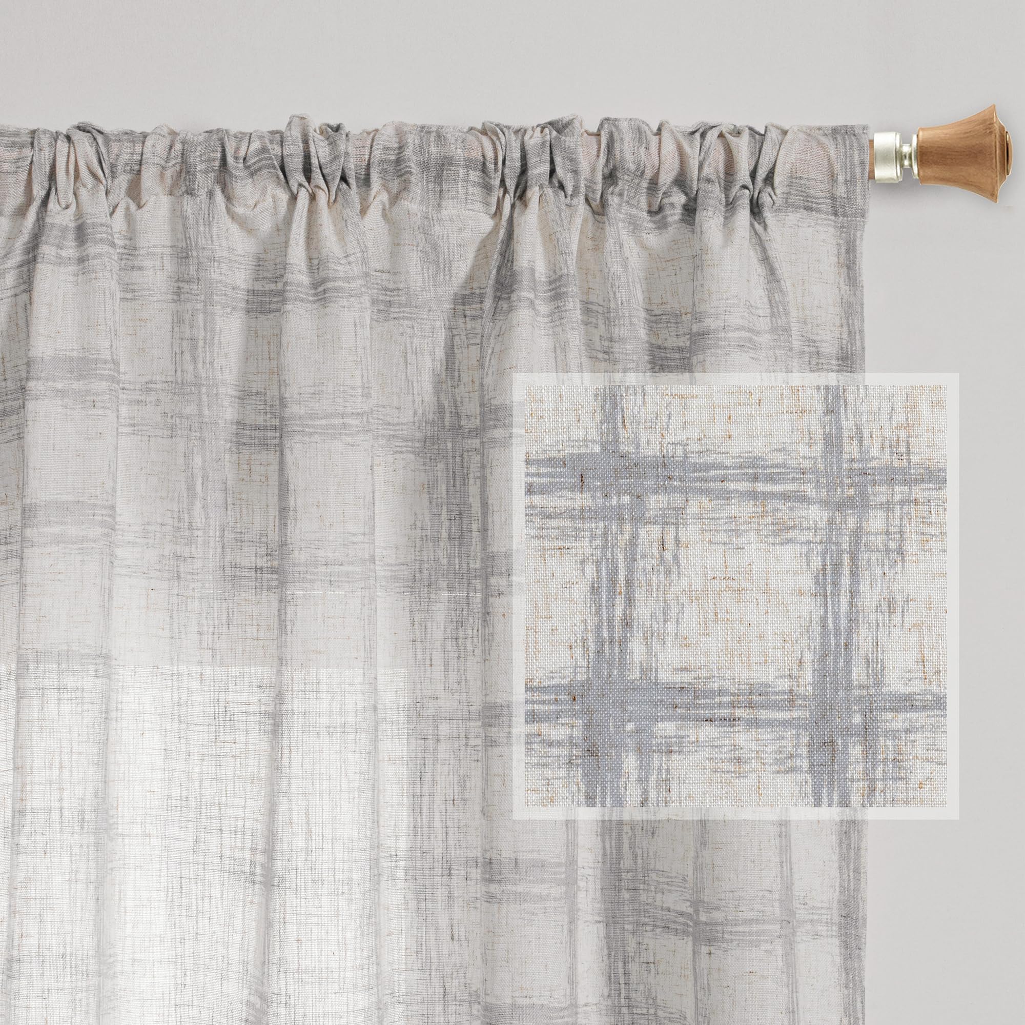 MYSKY HOME Sheer Curtains 84 Inches Long 2 Panels Linen Blended Farmhouse Curtains & Drapes for Living Room Bedroom, Light Filtering Privacy Curtains Floral Printed Classical Home Decor, Navy Blue(2)