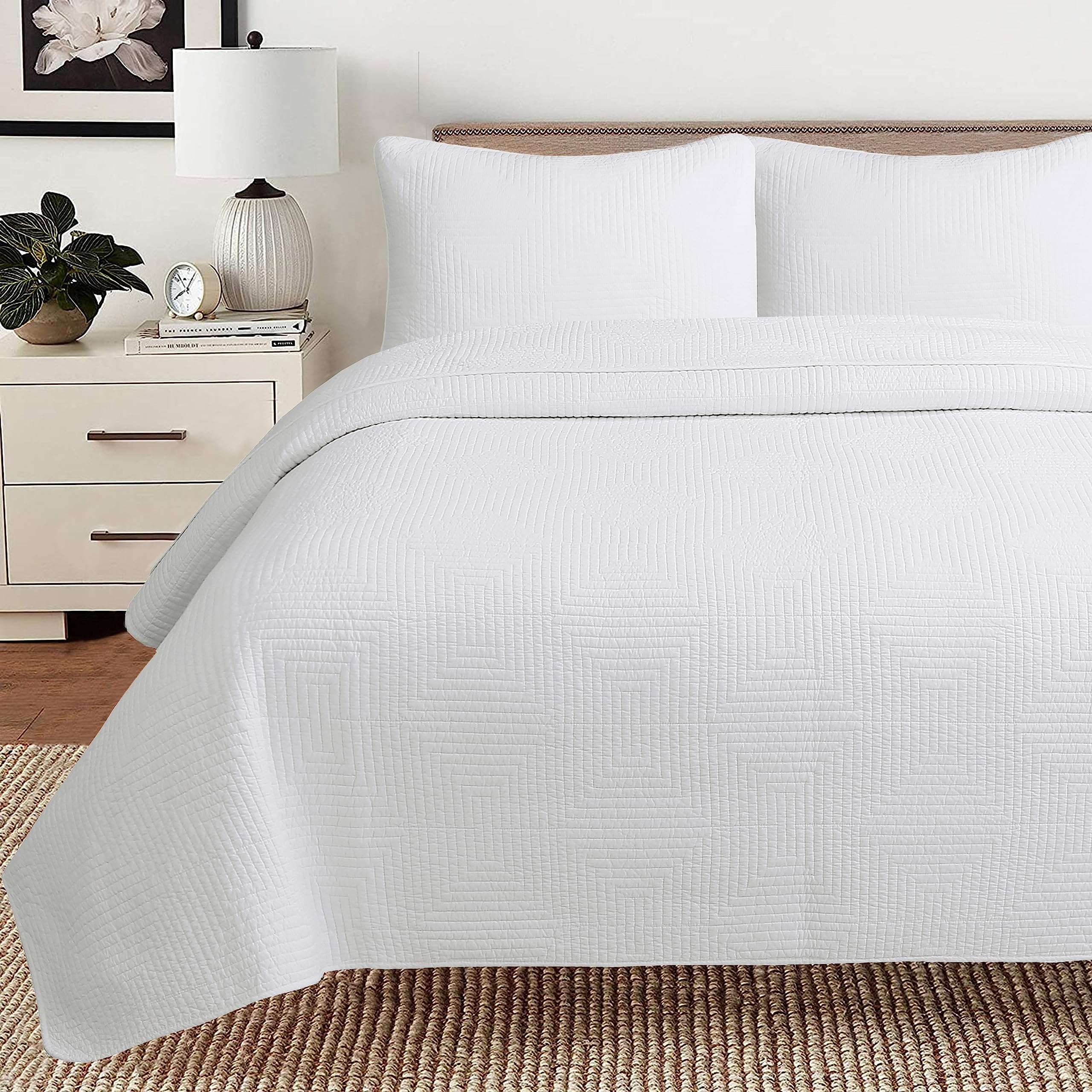 Cozy Line Home Fashions 100% Cotton Medallion Off White Matelasse Embossed Bedding Quilt Set, Reversible Lightweight Bedspread, Coverlet for All Season (Blantyre - Ivory, Queen - 3 piece)