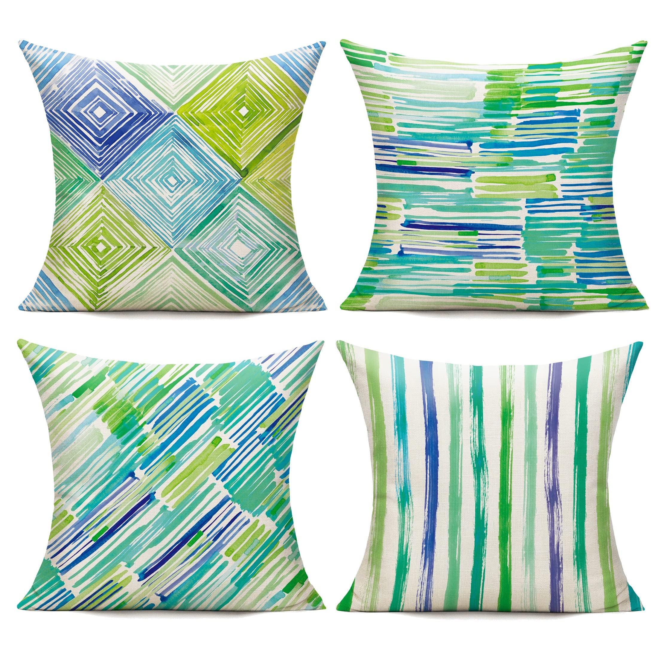20x20 Colorful Abstract Modern Throw Pillow Covers Outdoor Couch Furniture Geometric Striped Square Decorative Patio Cushion Covers Home Décor for Bedroom Sofa Bench Porch Set of 4