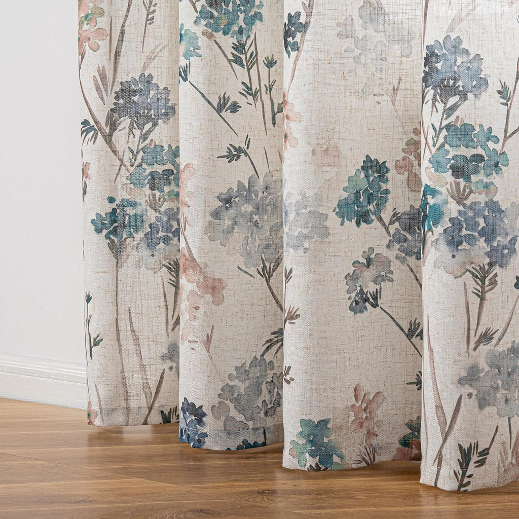 MYSKY HOME Floral Curtains for Living Room Linen Look Semi Sheer Vertical Light Filtering Privacy Drapes Decor Farmhouse Style Texture for Bedroom Dining Room, Brown, W52 x L84, Pack-2