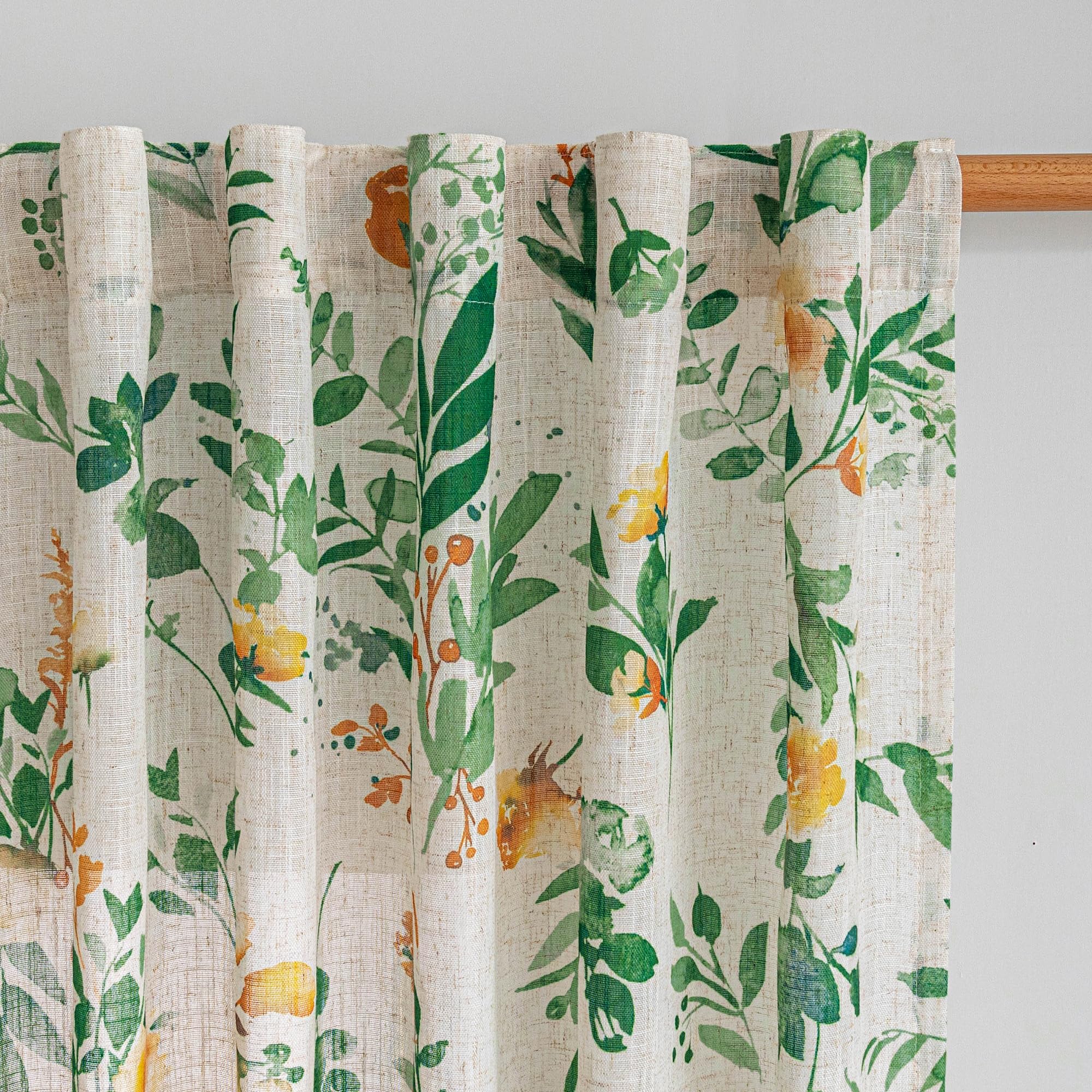 MYSKY HOME Sheer Curtains 84 Inches Long 2 Panels Linen Blended Farmhouse Curtains & Drapes for Living Room Bedroom, Light Filtering Privacy Curtains Floral Printed Classical Home Decor, Navy Blue(2)