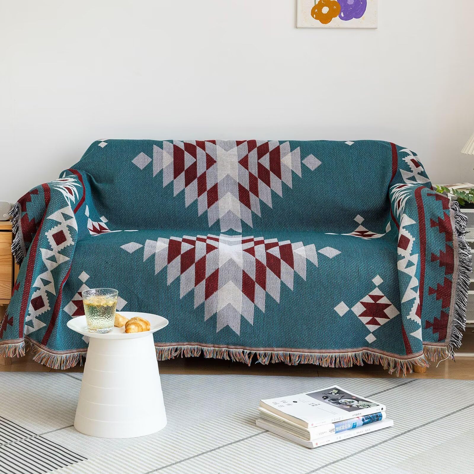 VClife Boho Couch Cover, Washable Sofa Cover for Dog, Non Slip Couch Covers for 3 Cushion Couch, Modern Khaki Creamy White Geometric Sofa Slipcovers Multi-Functional Furniture Protector 71'' x 134''