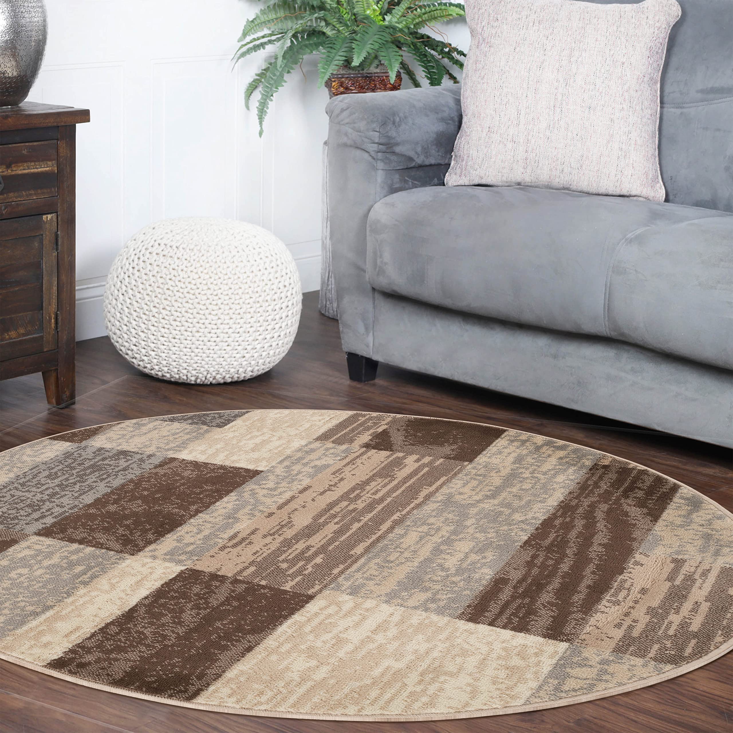 Superior Indoor Area Rug, Jute Backed, Modern Geometric Patchwork Floor Decor for Bedroom, Office, Living Room, Entryway, Kitchen, Hardwood Floors, Rockwood Collection, 3' x 5', Ivory-Beige