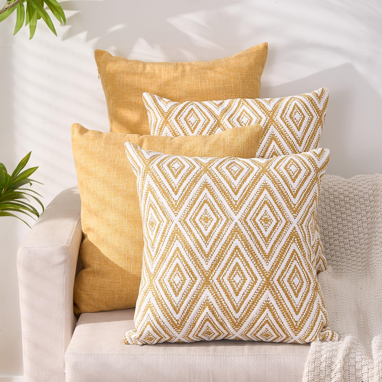 HPUK Decorative Throw Pillow Covers Set of 4 Geometric Design Linen Cushion Cover for Couch Sofa Living Room, 18"x18" inches, Chocolate