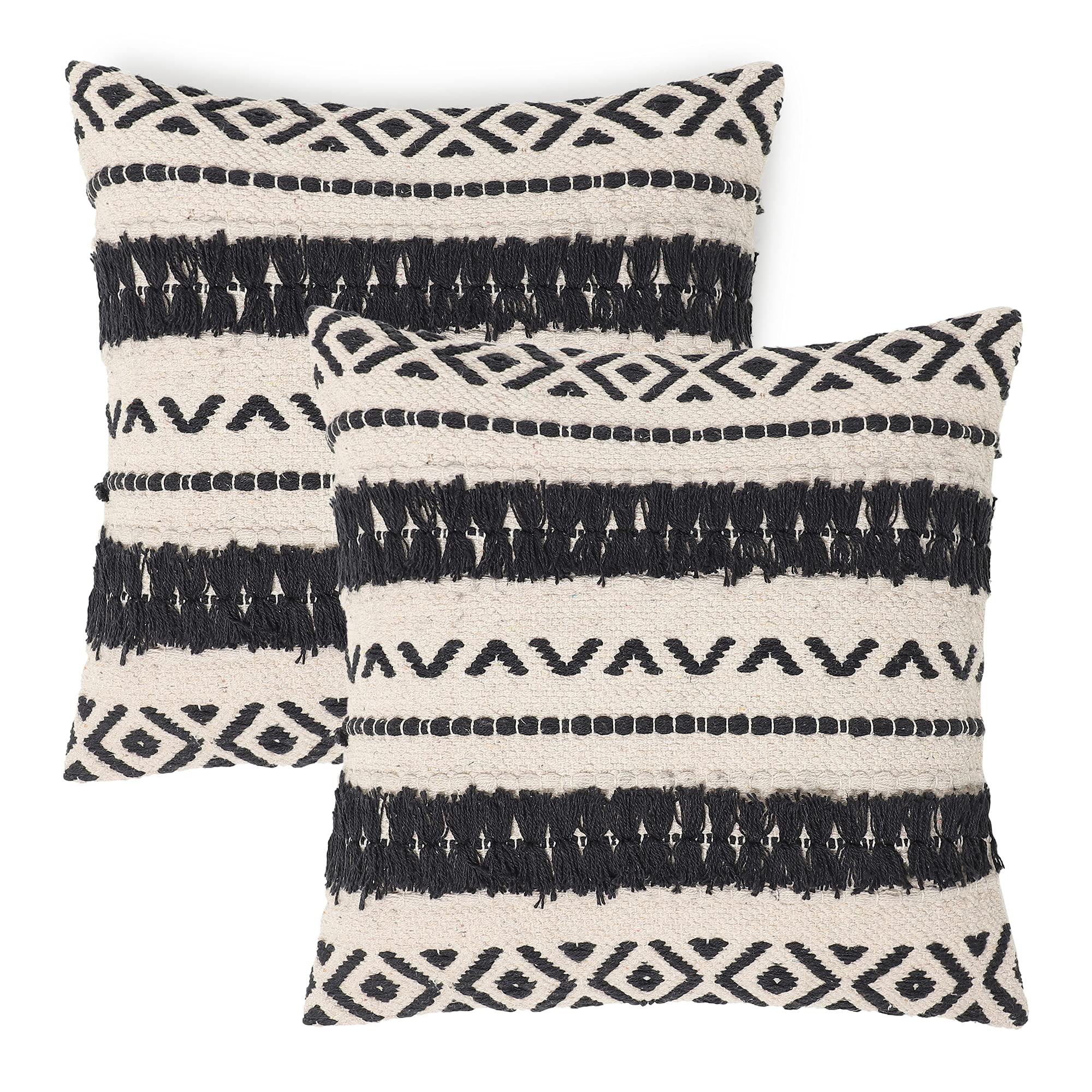 REDEARTH Handmade Boho Throw Pillow Covers - Bohemian Chic Farmhouse Style - Accent Woven Indoor and Outdoor Pillow Cushion Cases for Couch - Bed - Chair - Sofa - Benches – Set of 2-18"x18" - Taupe