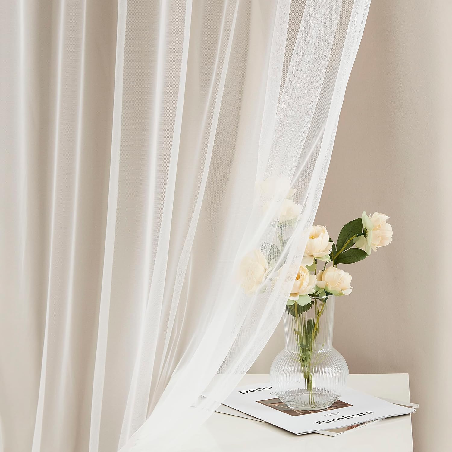 Bujasso Beige 90% Blackout Curtains with Sheer Overlay Mix and Match Double Layer Thermal Insulated Window Panels 84 inch for Living Room Bedroom Beige Drapes with Tiebacks Grommet Top 37" Wx84 Lx2