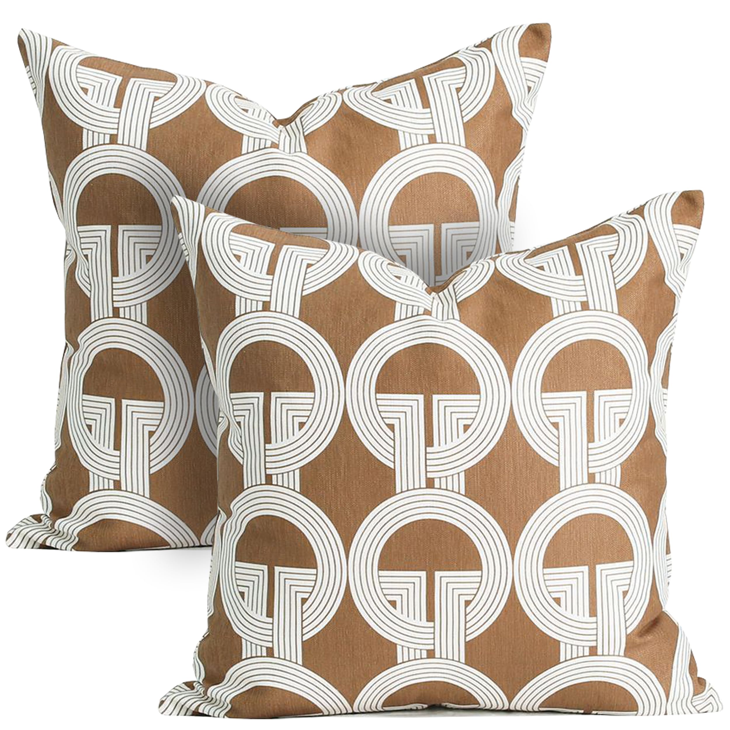 Premium Throw Pillow Covers – Jacquard Decorative Pillowcases with Modern Elegant Design for Couch, Sofa, Bed – Luxury Cushion Covers, Horse Brown (Set of 2, Brown 1, 18" x 18")